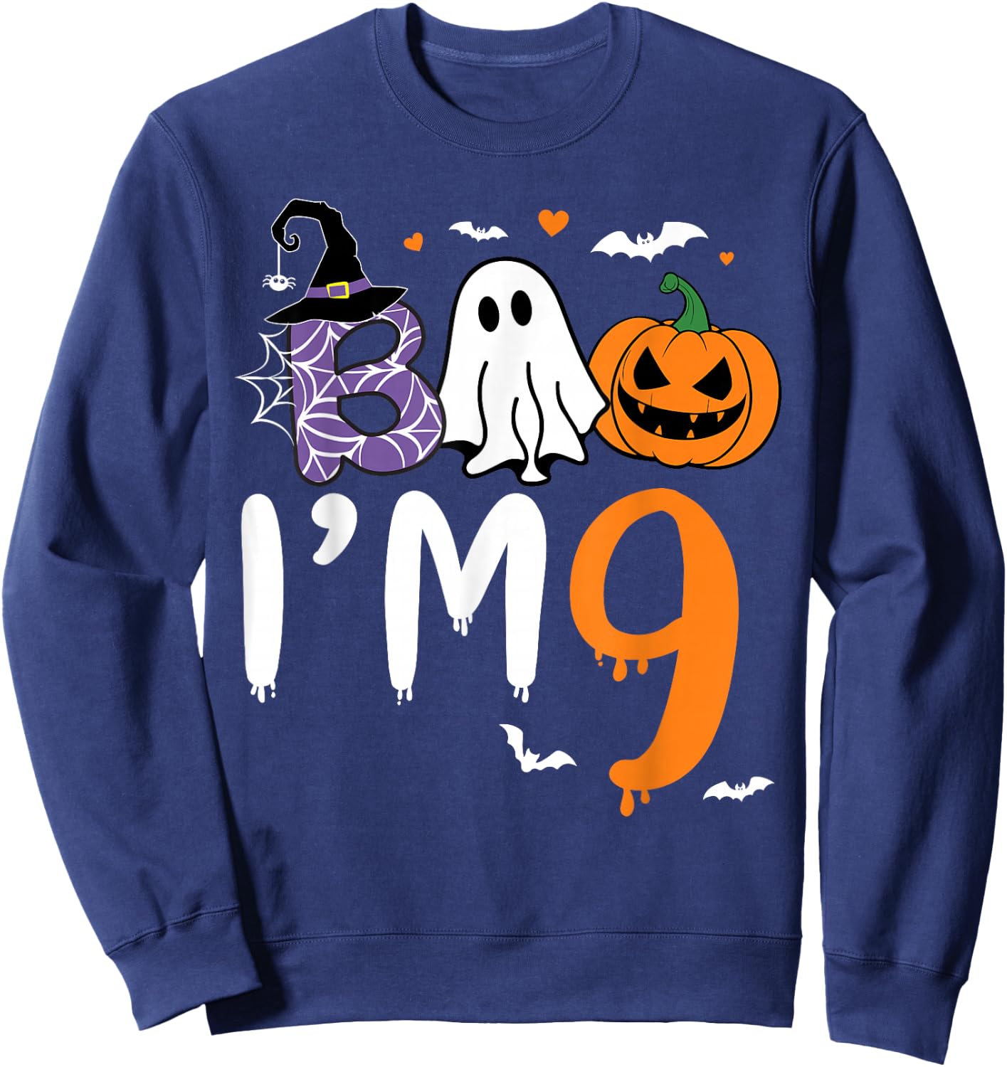 Boo I'm 9 Year Old Ghost 9th Birthday Boy Halloween Costume Sweatshirt - Sweatshirt | Navy