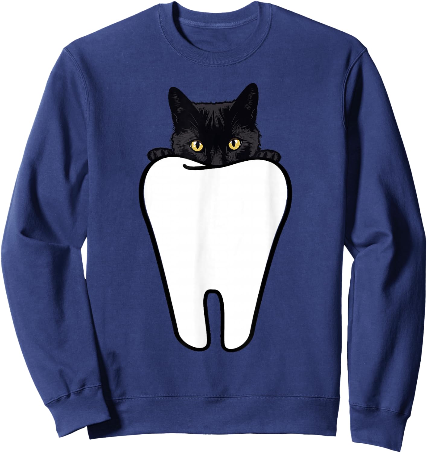 Peeking Black Cat Tooth Funny Dental Halloween Dentist Treat Sweatshirt - Sweatshirt | Navy