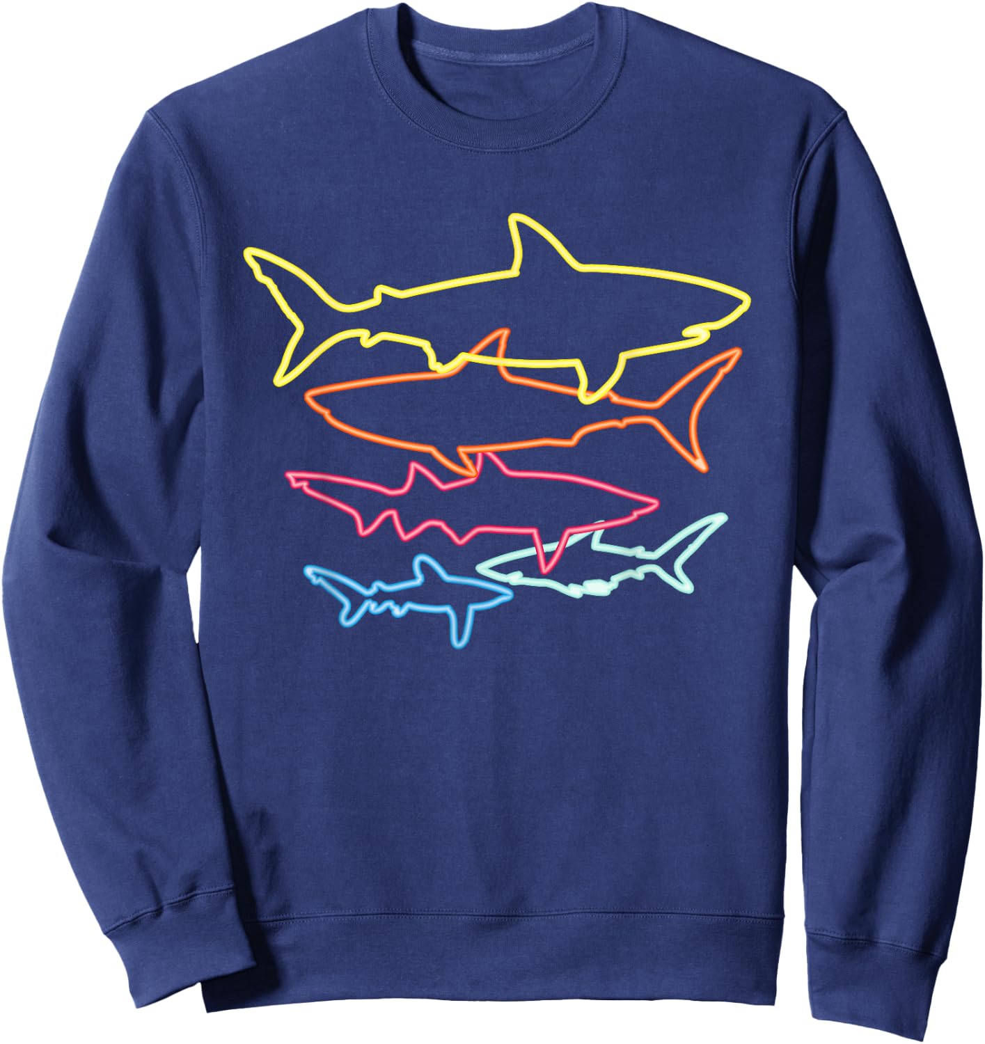 Retro 80s Shark Clothes Sharks Party Kids Women Men Shark Sweatshirt - Sweatshirt | Navy
