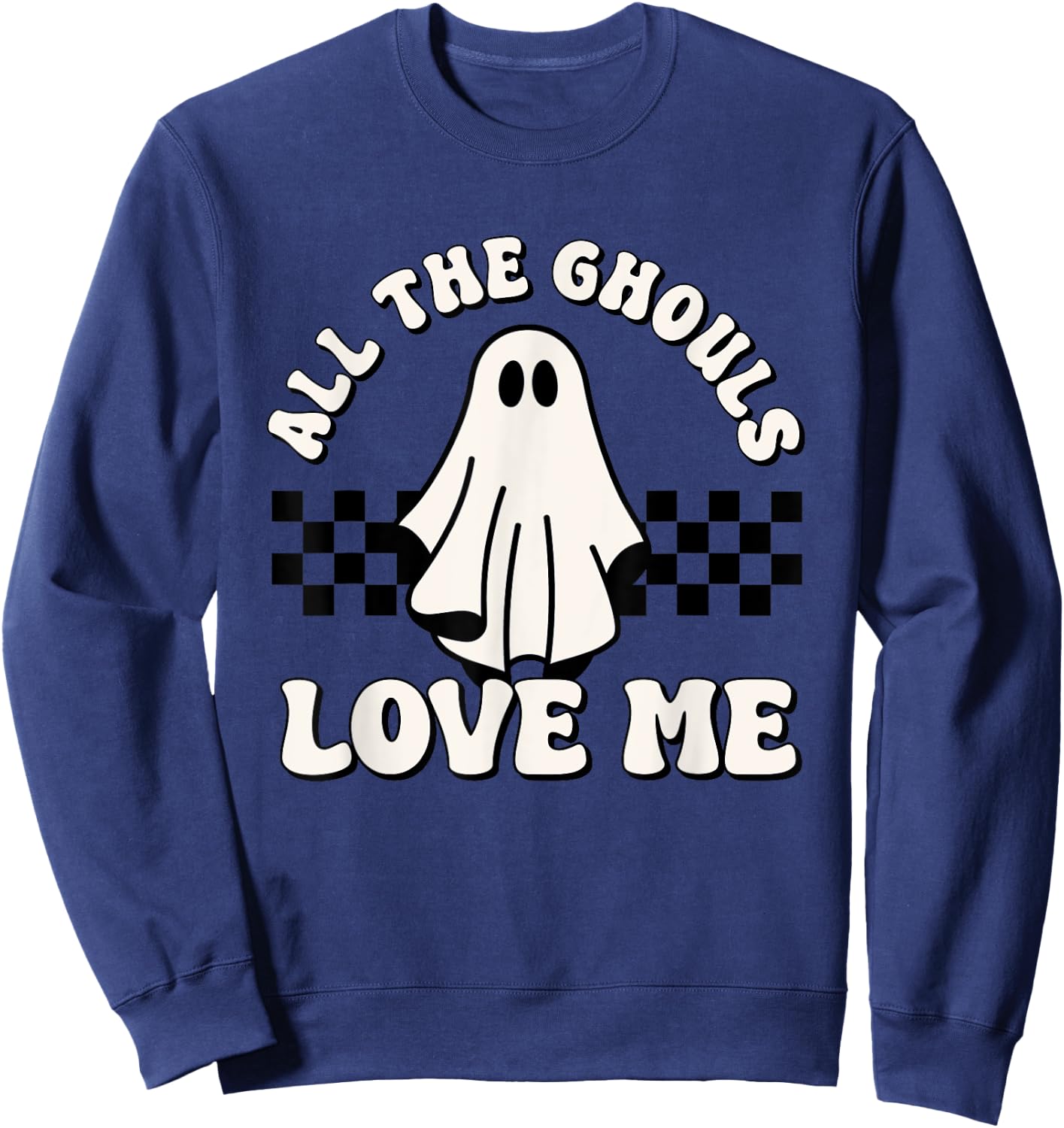 Boys Halloween Ghost Retro Groovy All The Ghouls Love Me Sweatshirt - Sweatshirt | Navy