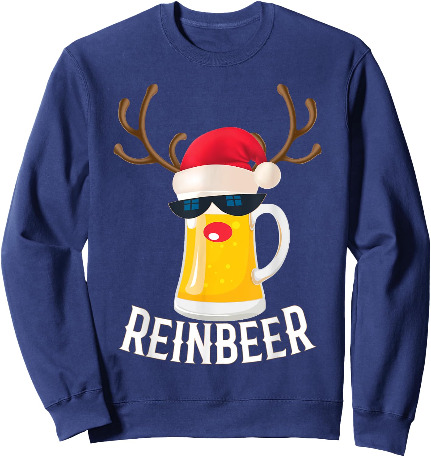 Gifts for Beer Drinkers- Reindeer Funny Christmas Drinking Sweatshirt - Sweatshirt | Navy
