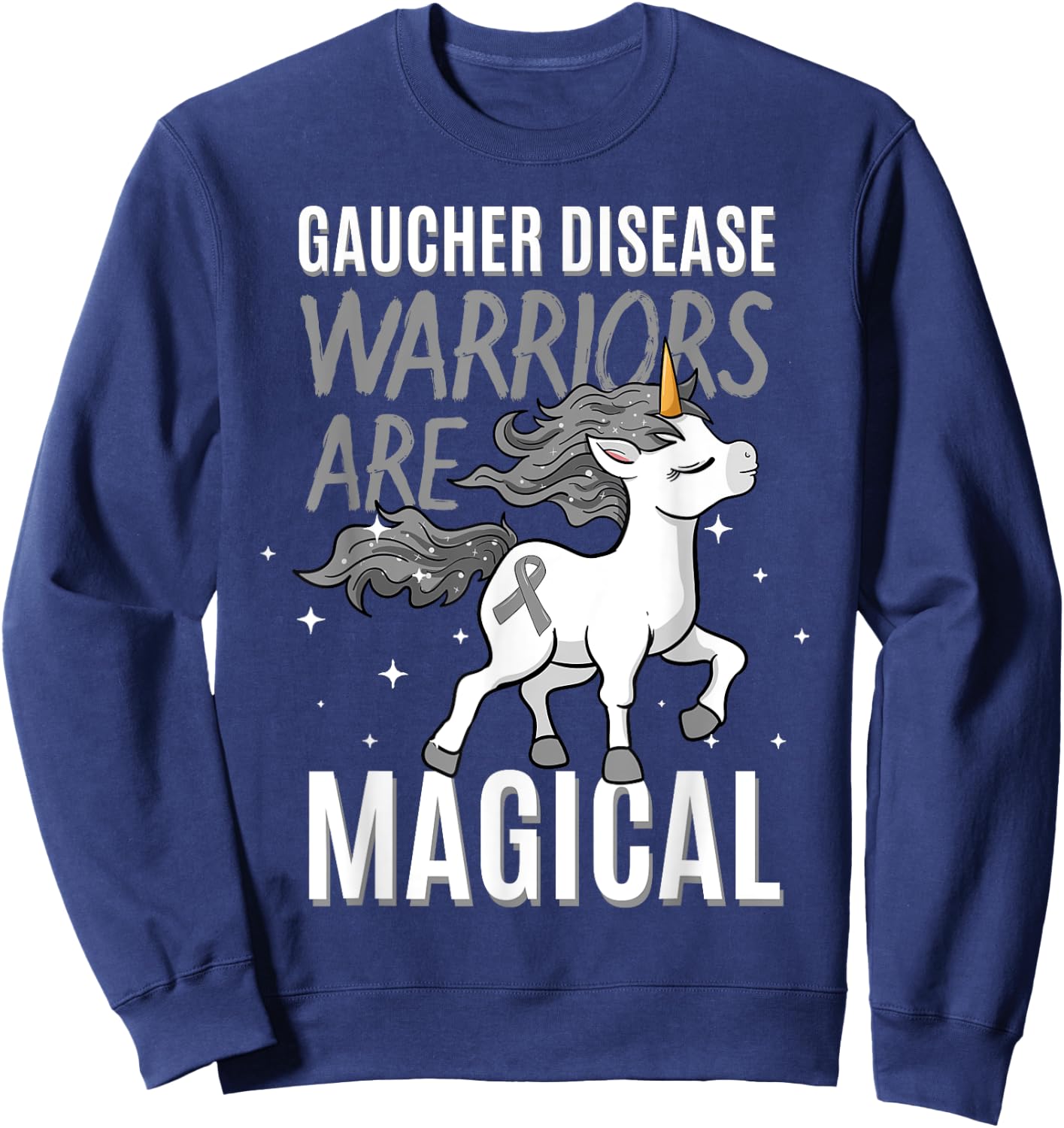 Gaucher Disease Warrior Unicorn Awareness Ribbon Supporter Sweatshirt - Sweatshirt | Navy