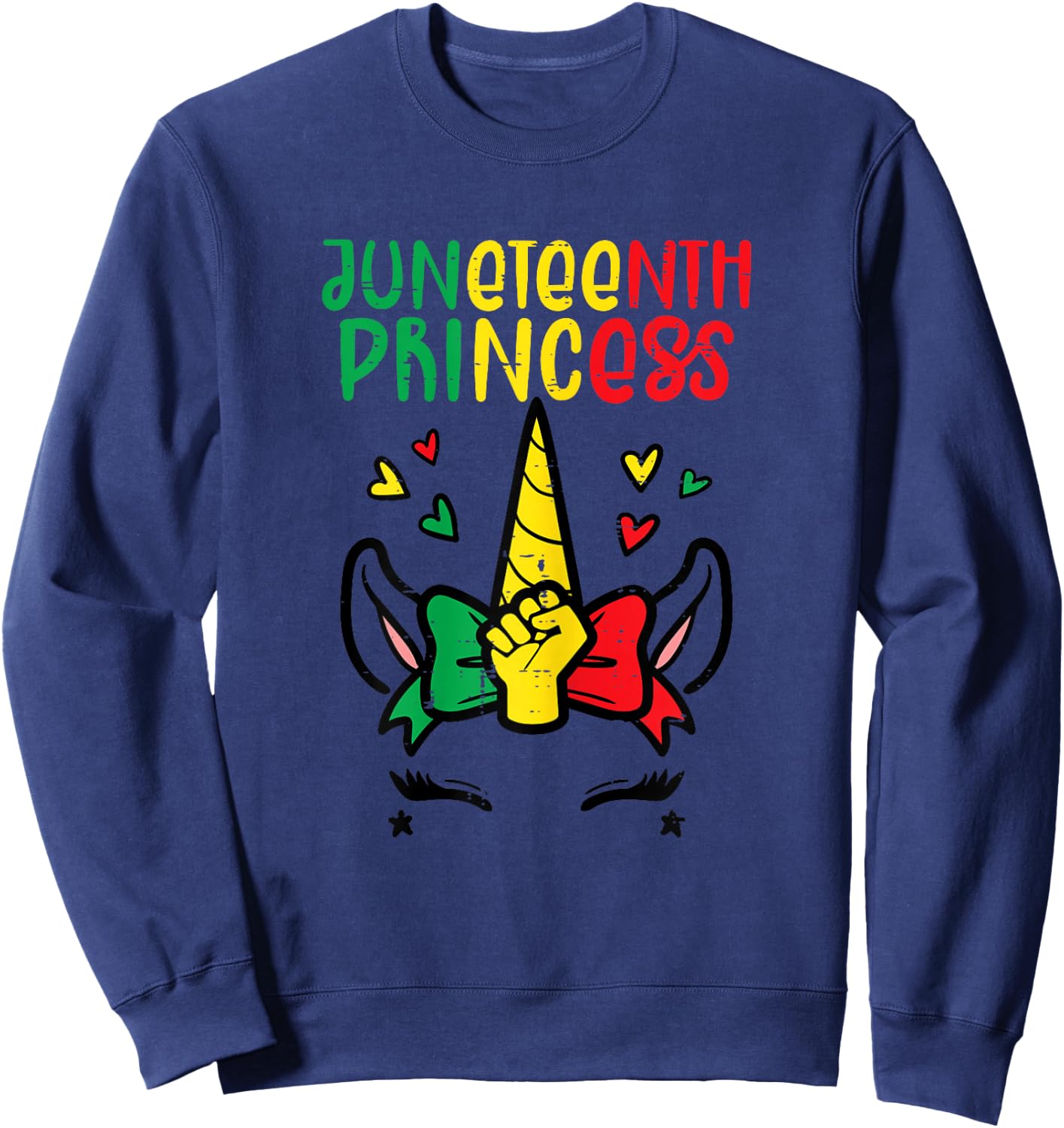 Juneteenth Princess Unicorn Face African Toddler Girls Kids Sweatshirt - Sweatshirt | Navy