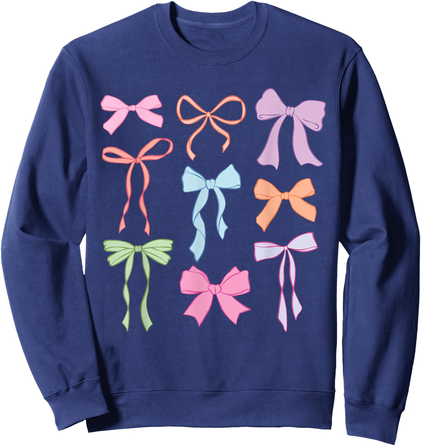Cute Colorful Coquette Groovy Bow Happy Bow March Ribbon Bow Sweatshirt - Sweatshirt | Navy