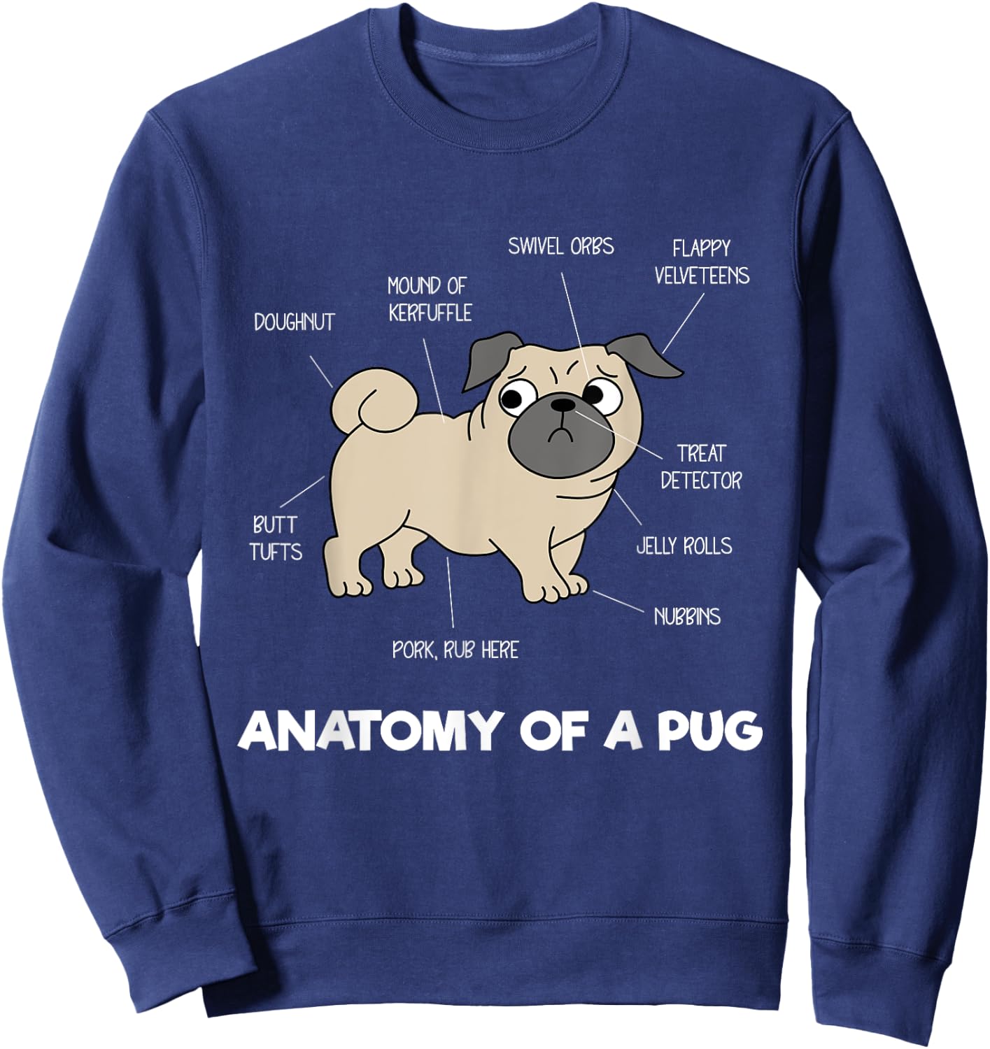 Anatomy Of A Pug - Funny Dog Body Parts Men Women Kids Sweatshirt - Sweatshirt | Navy