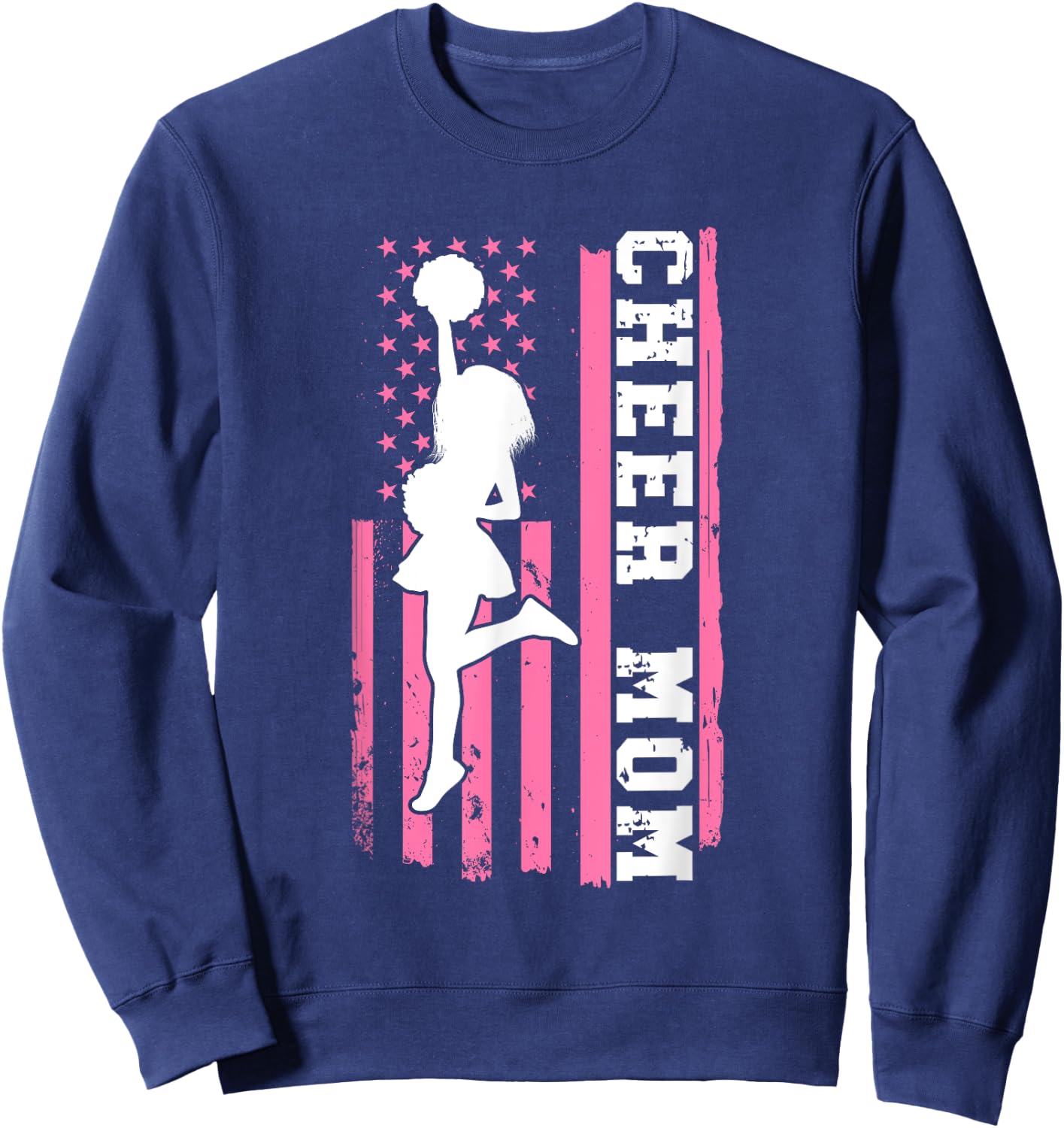Cheer Mom American Flag Cheerleading Cheerleader Mom Sweatshirt - Sweatshirt | Navy