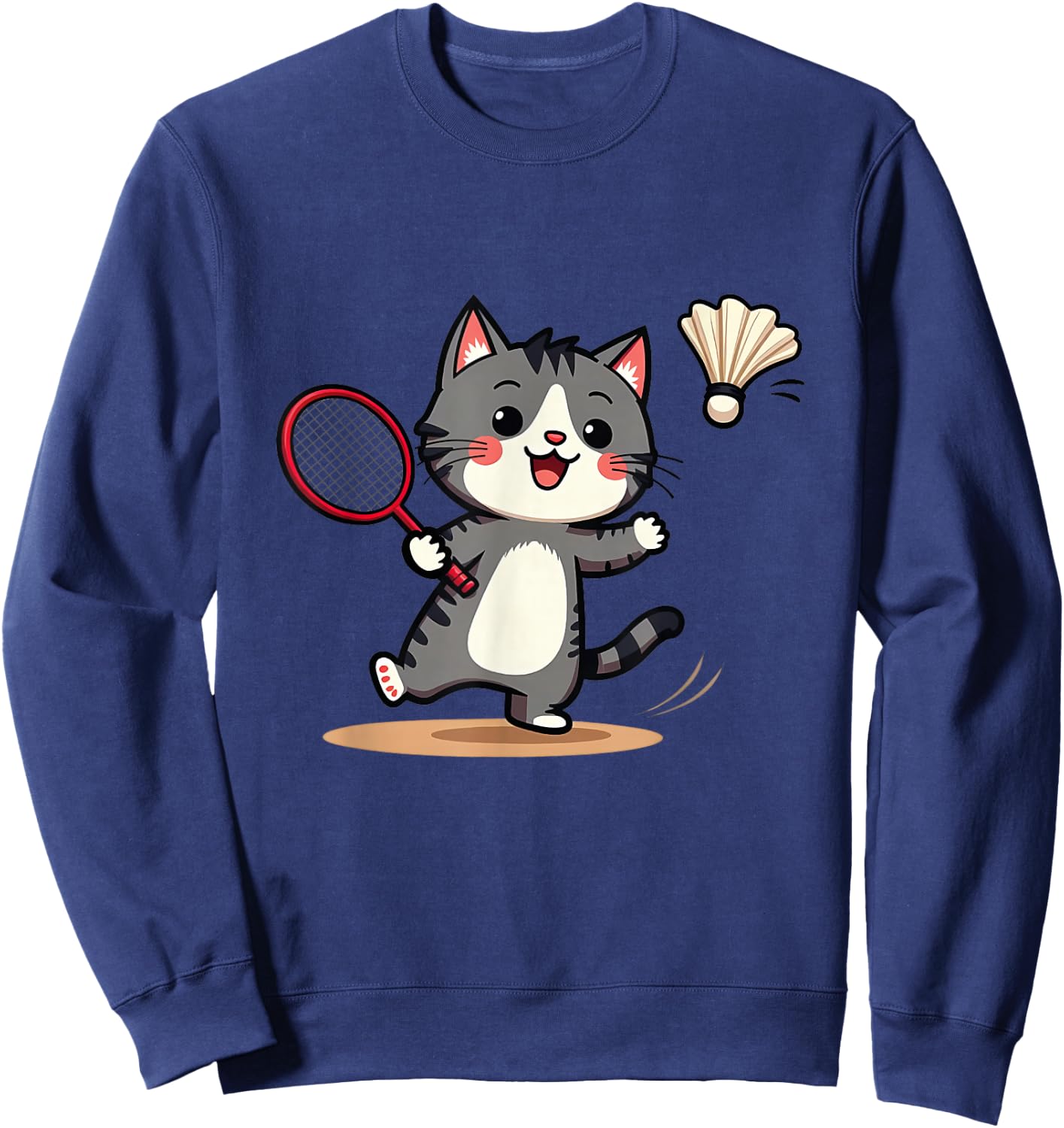 Funny Badminton Cute Cat Racket Flying , Black, S Sweatshirt - Sweatshirt | Navy