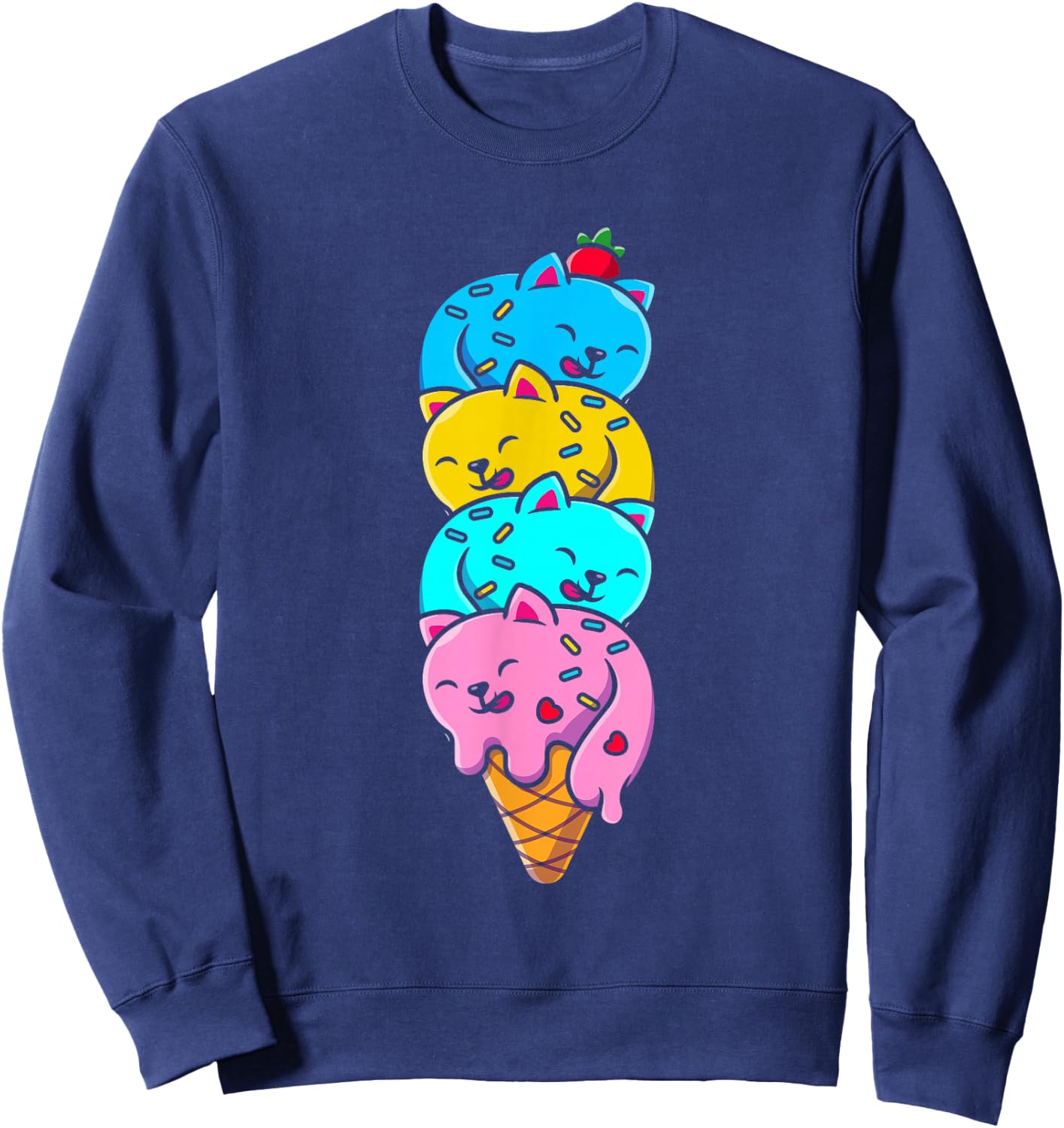 Cat Funny Cute Cat Ice Cream Woman Cute Men Kids Sweatshirt - Sweatshirt | Navy