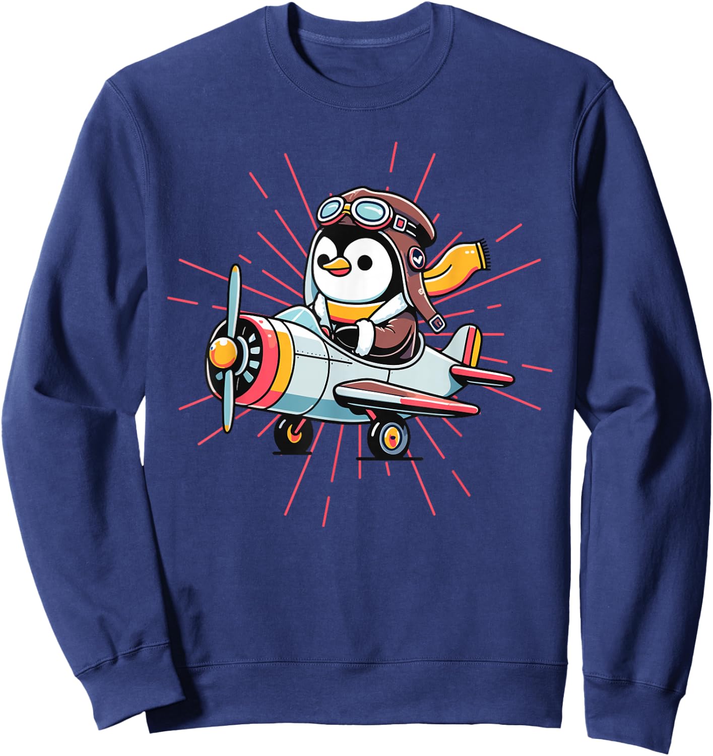Flying Penguin Apparel Penguin Lover Penguin Airplane Pilot Sweatshirt - Sweatshirt | Navy