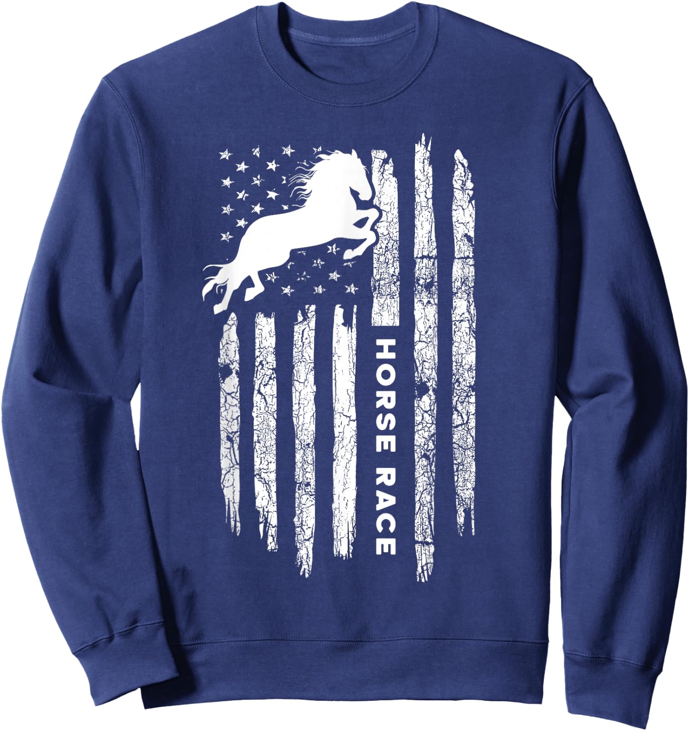 American Flag Horse Race Apparel - Vintage Horse Racing Sweatshirt - Sweatshirt | Navy