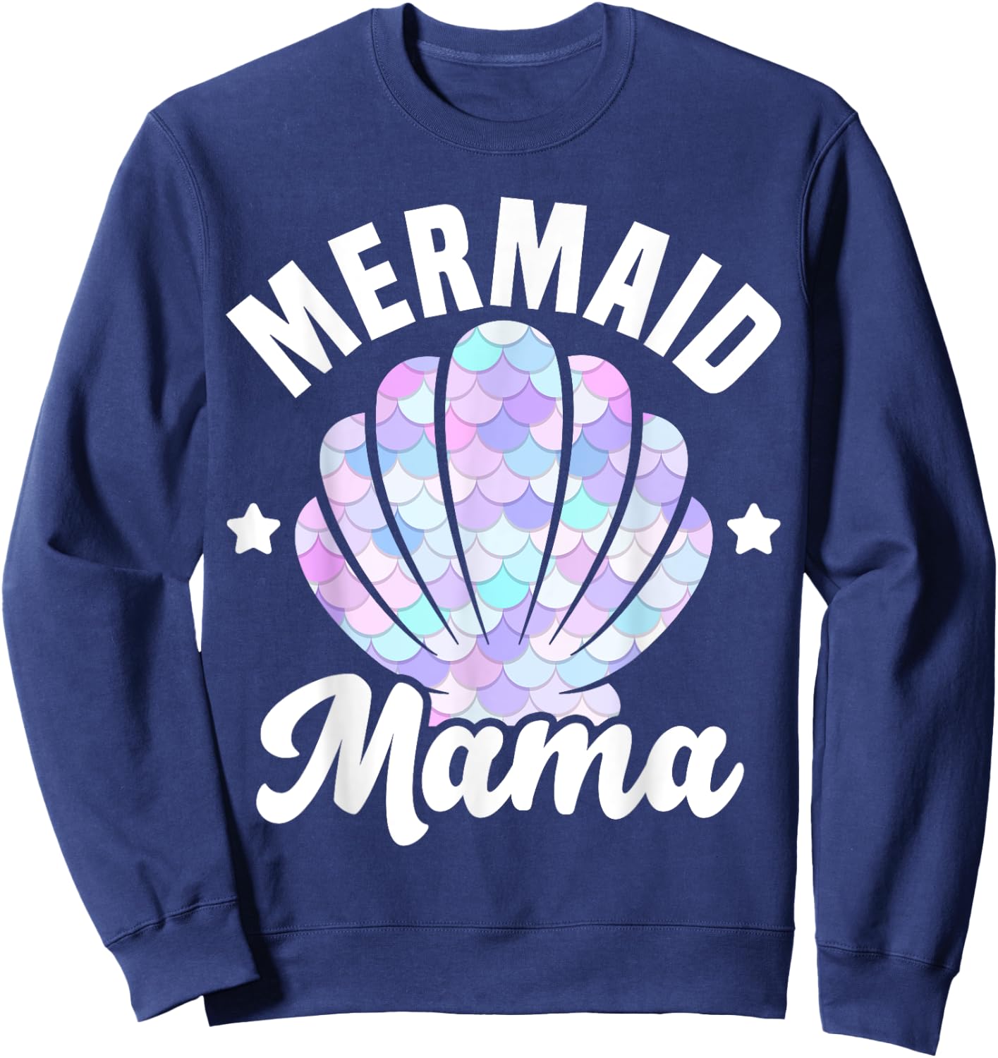 Mermaid Mama Seashell Matching Mermaid Squad Birthday Party Sweatshirt - Sweatshirt | Navy