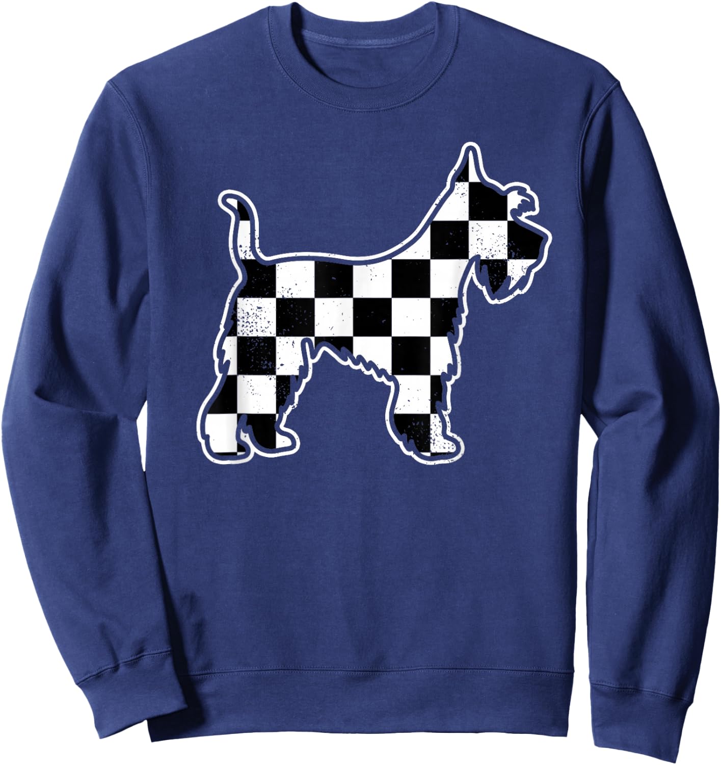 Checkered Dog Schnauzer Dad Vintage Race Car Flag Schnauzer Sweatshirt - Sweatshirt | Navy