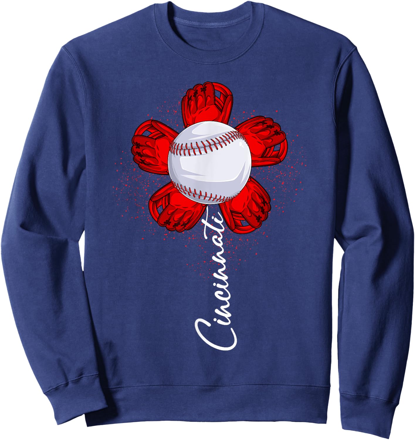 Cute Flower Cincinnati Retro Baseball Lover Game Day Sweatshirt - Sweatshirt | Navy