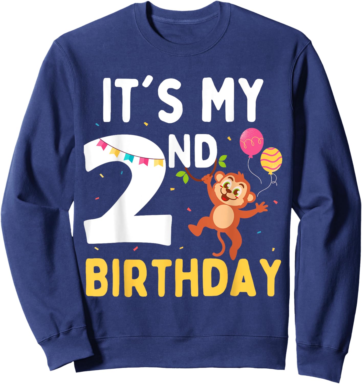 It's My 2nd Birthday Zoo Monkey Animals for Kids 2 Year Old Sweatshirt - Sweatshirt | Navy