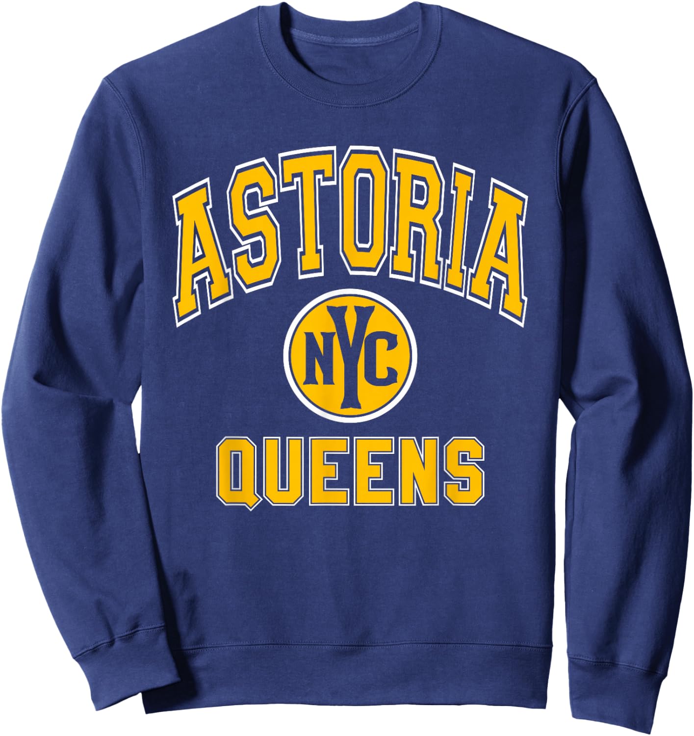 Astoria Queens Text NYC Circle Amber Print Sweatshirt - Sweatshirt | Navy