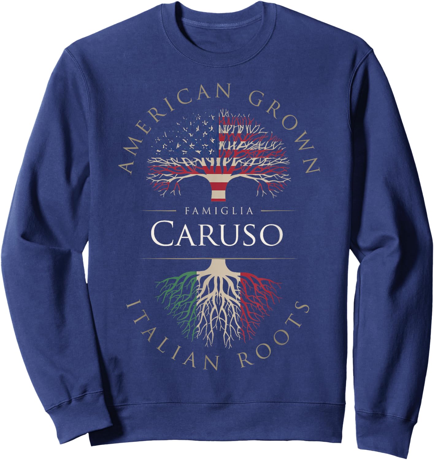 Caruso Family Name American Grown Italian Roots Italia Flag Sweatshirt - Sweatshirt | Navy