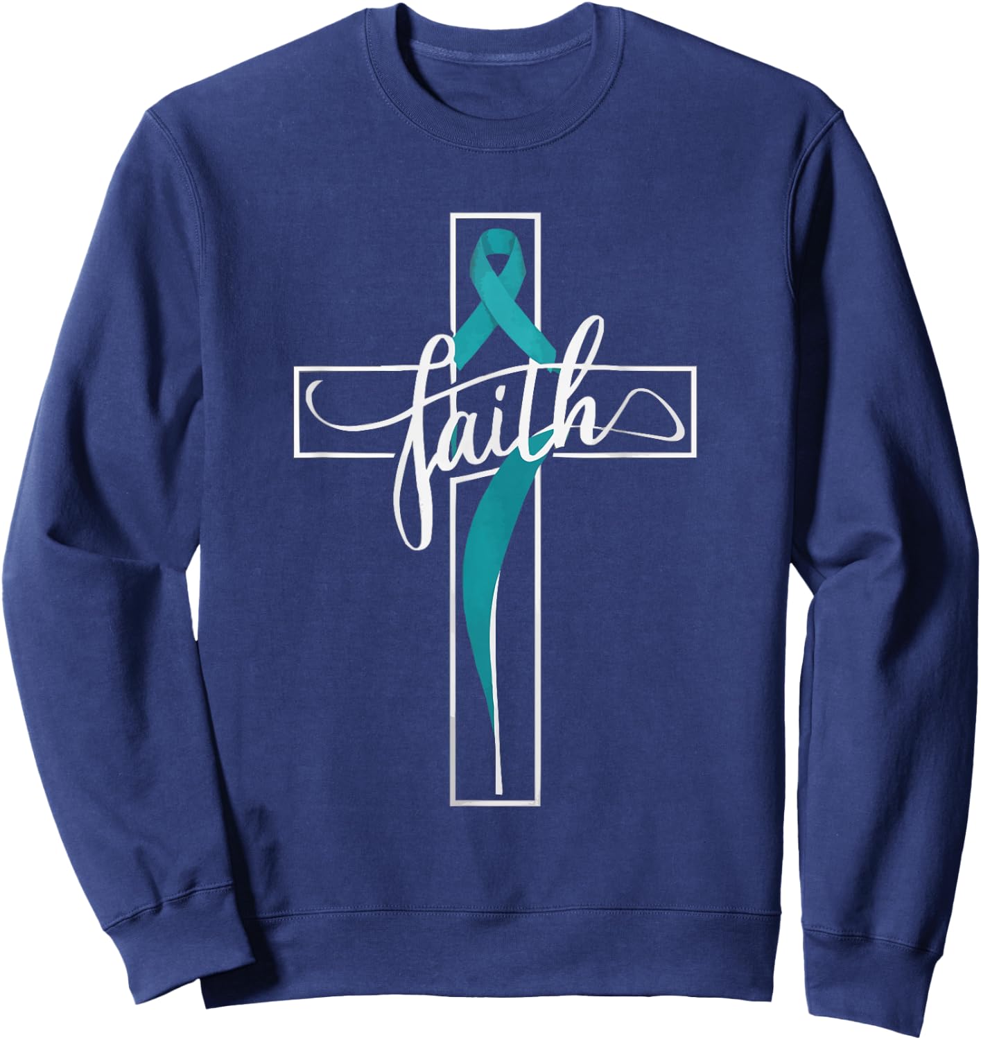 Ovarian Cancer Awareness Ovary Disease Teal Ribbon Sweatshirt - Sweatshirt | Navy