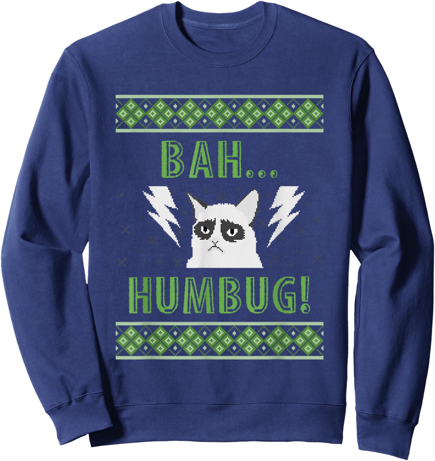 Bah Humbug Grouchy Cat Ugly Christmas Sweater Style T Shirt Women Kids Sweatshirt - Sweatshirt | Navy