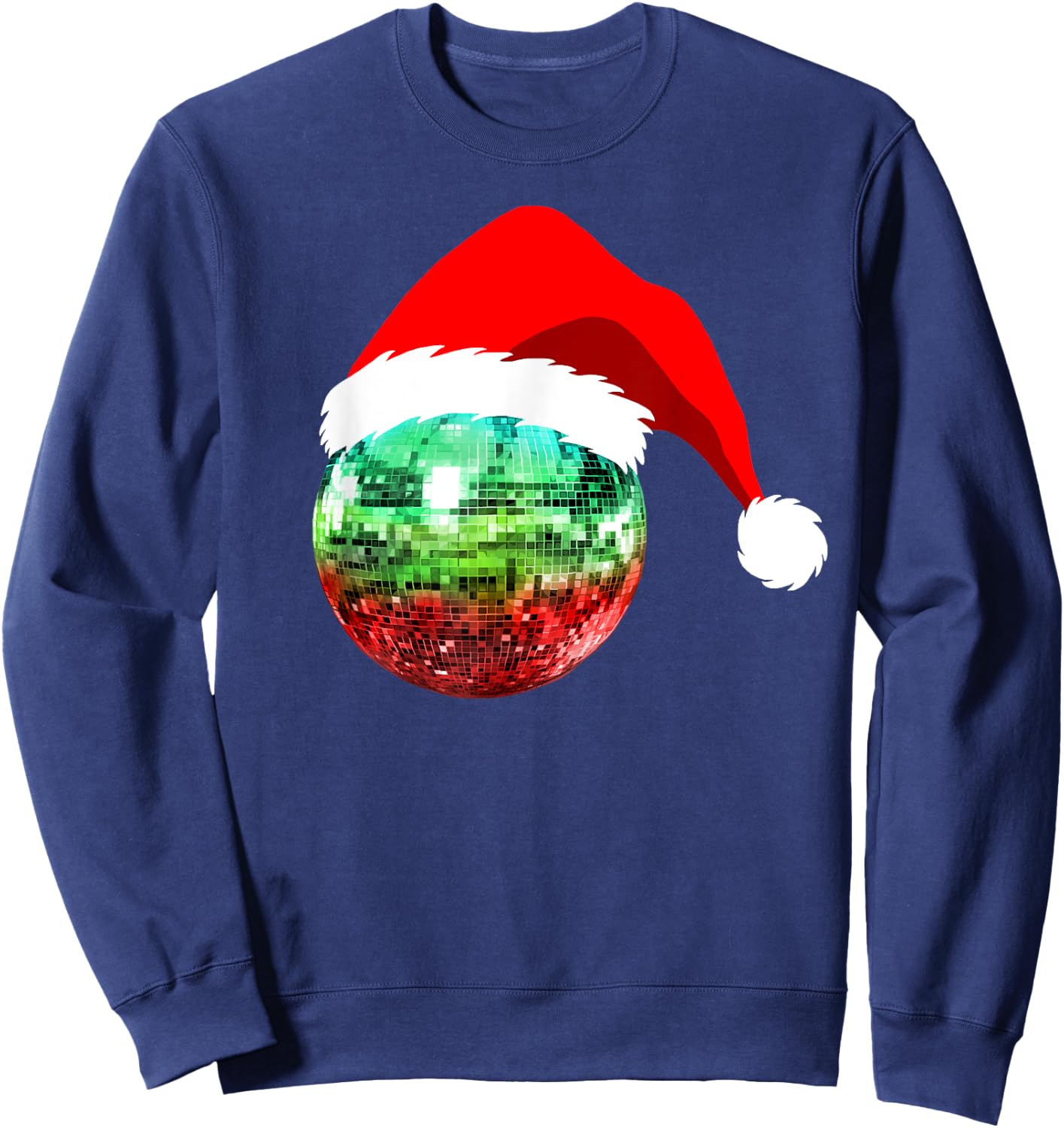Red and Green Santa Christmas Disco Ball Sweatshirt - Sweatshirt | Navy