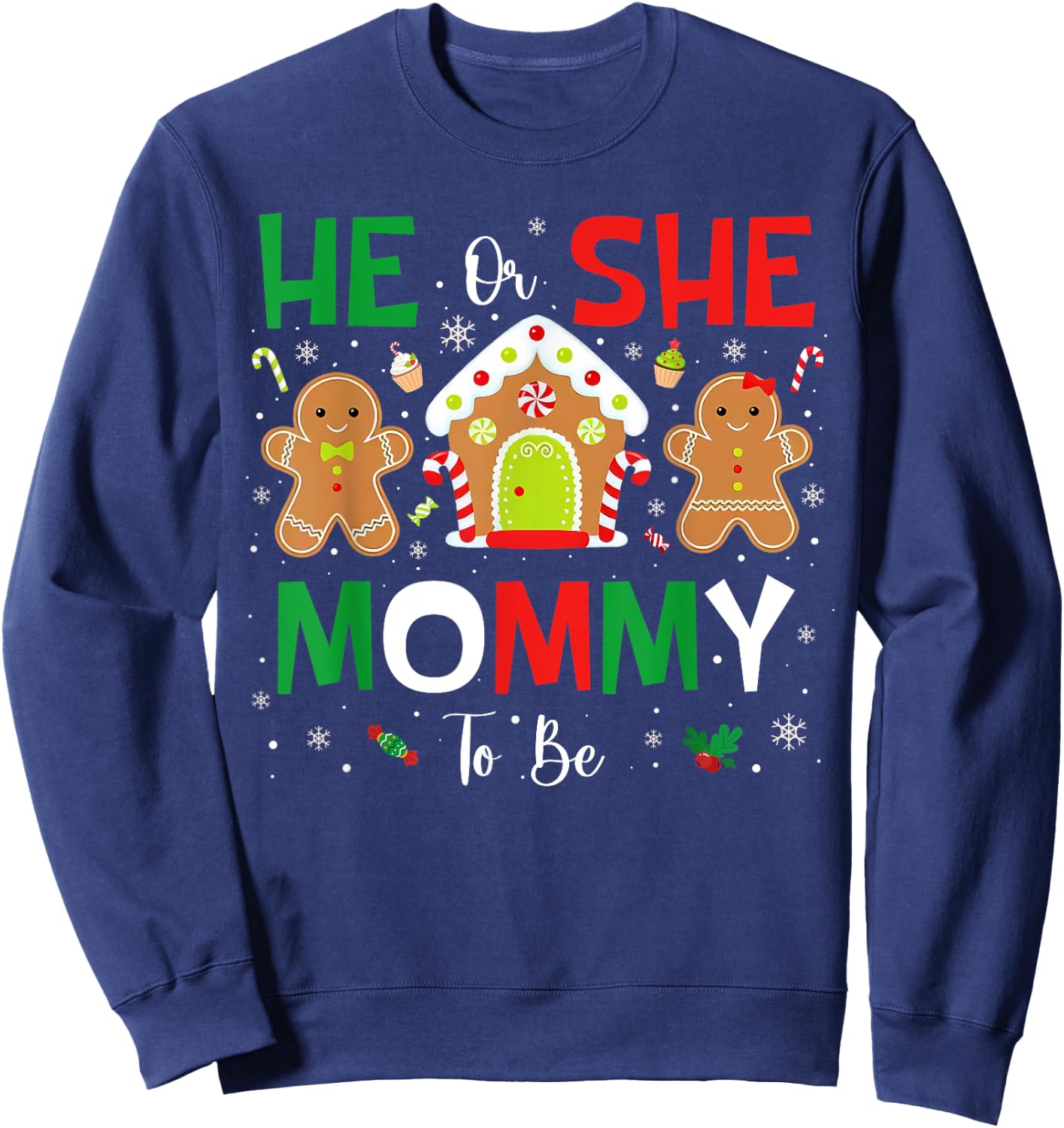 Gingerbread He or She Mommy To Be Christmas Gender Reveal Sweatshirt - Sweatshirt | Navy