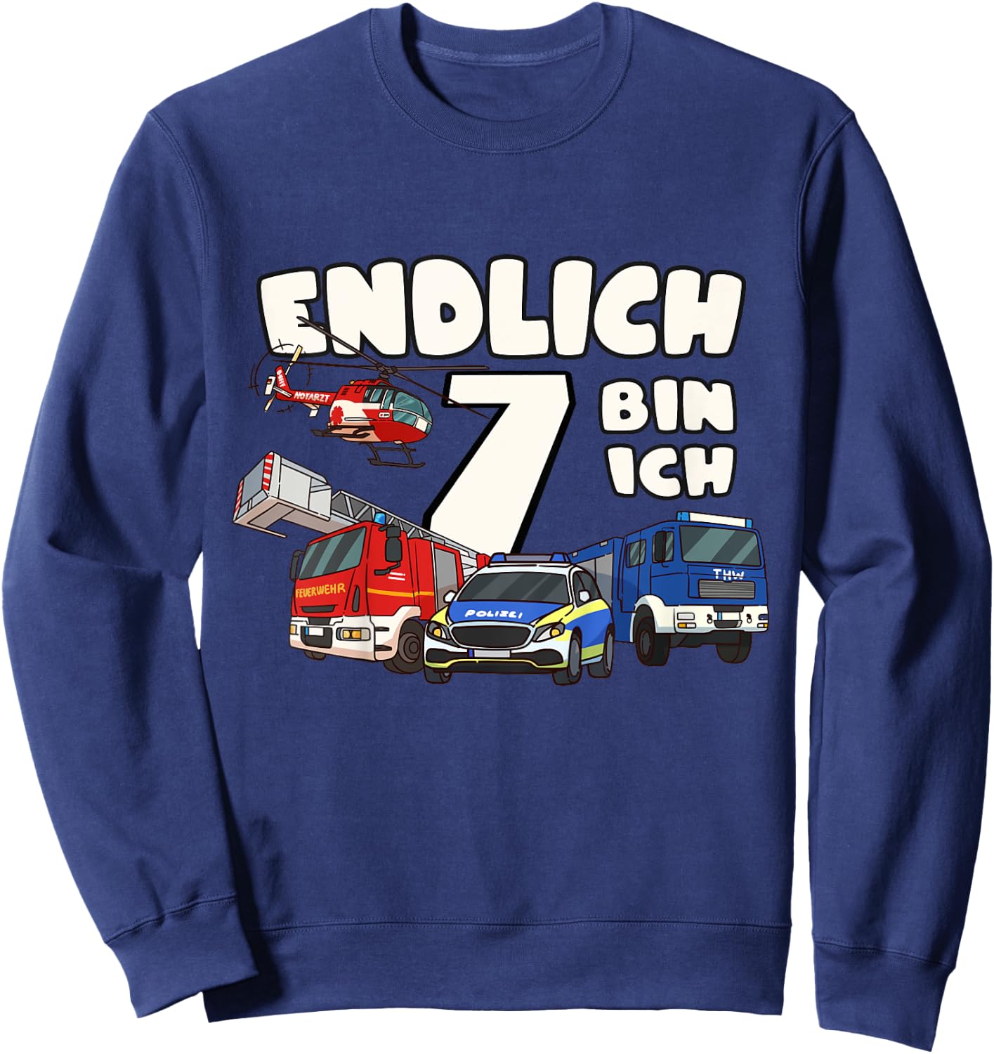 Kinder 7. Geburtstag Polizei, Feuerwehr, THW & Rettungsdienst Sweatshirt - Sweatshirt | Navy