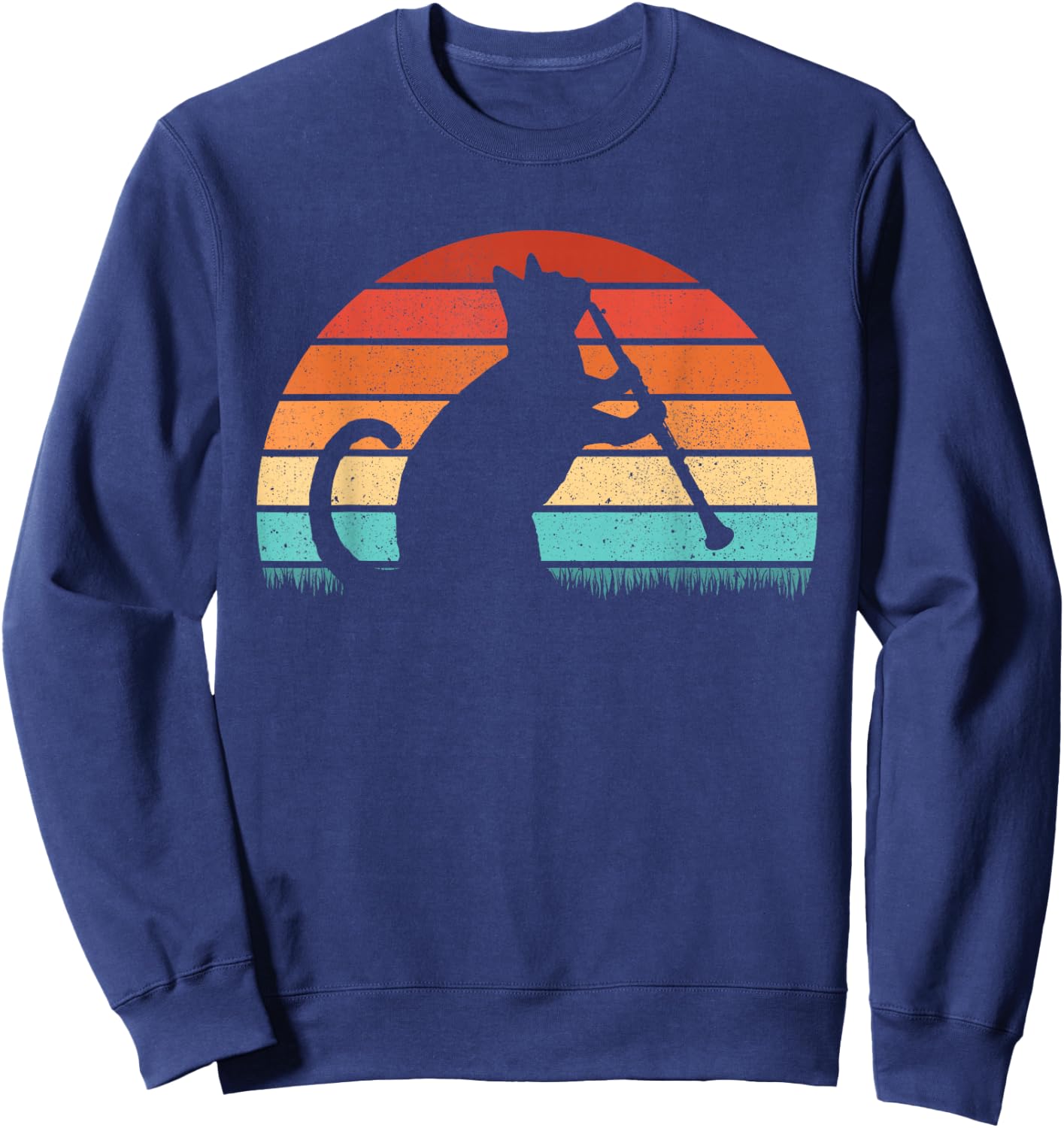 Clarinet Cat Player - Retro Clarinetist Music Lover Sweatshirt - Sweatshirt | Navy