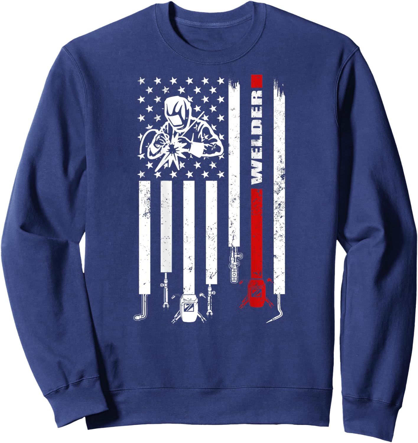 Vintage USA American Flag Welder Gift Patriotic Welding Men Sweatshirt - Sweatshirt | Navy