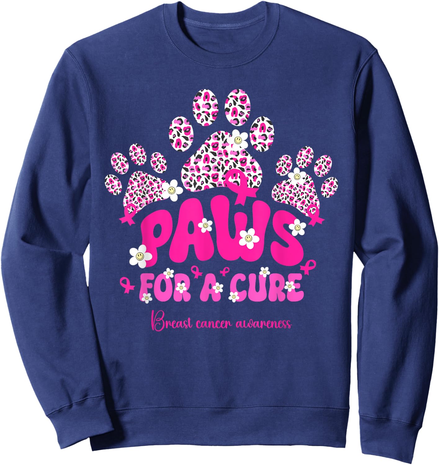 Paws for A Cure Breast Cancer Dog Lover Warrior Dog Paw Women Girls Kids Sweatshirt - Sweatshirt | Navy