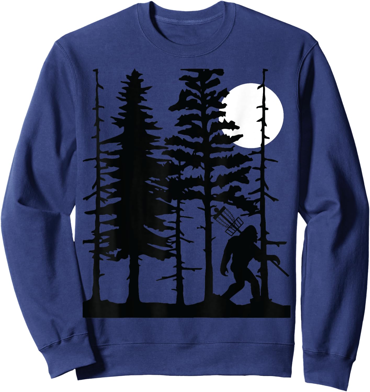 Disc Golf Bigfoot Hiding Wildlife Trees Nature Retro Forest Sweatshirt - Sweatshirt | Navy
