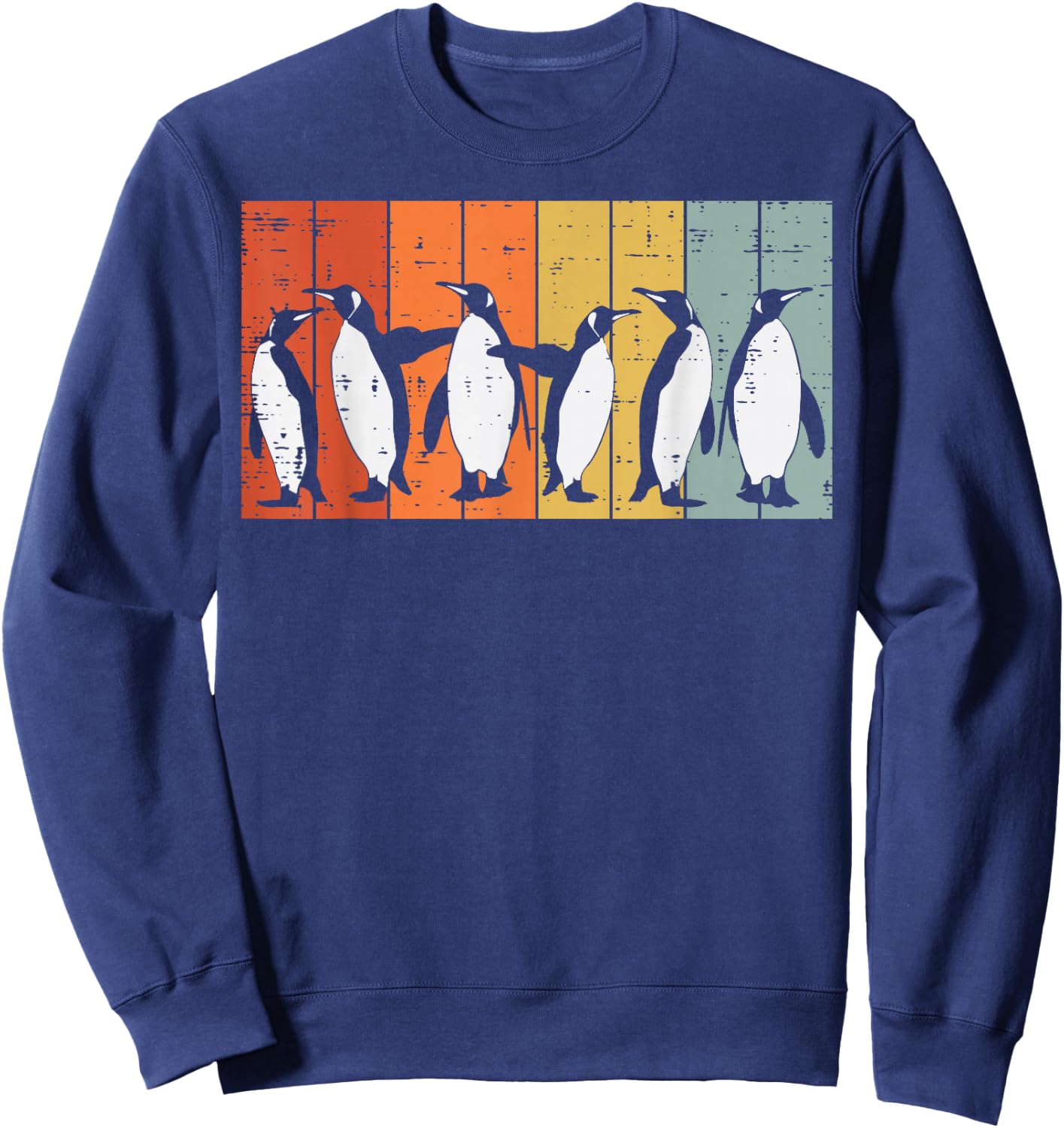 Penguins Retro Stripes Retro Antarctic Bird Kids Men Women Sweatshirt - Sweatshirt | Navy