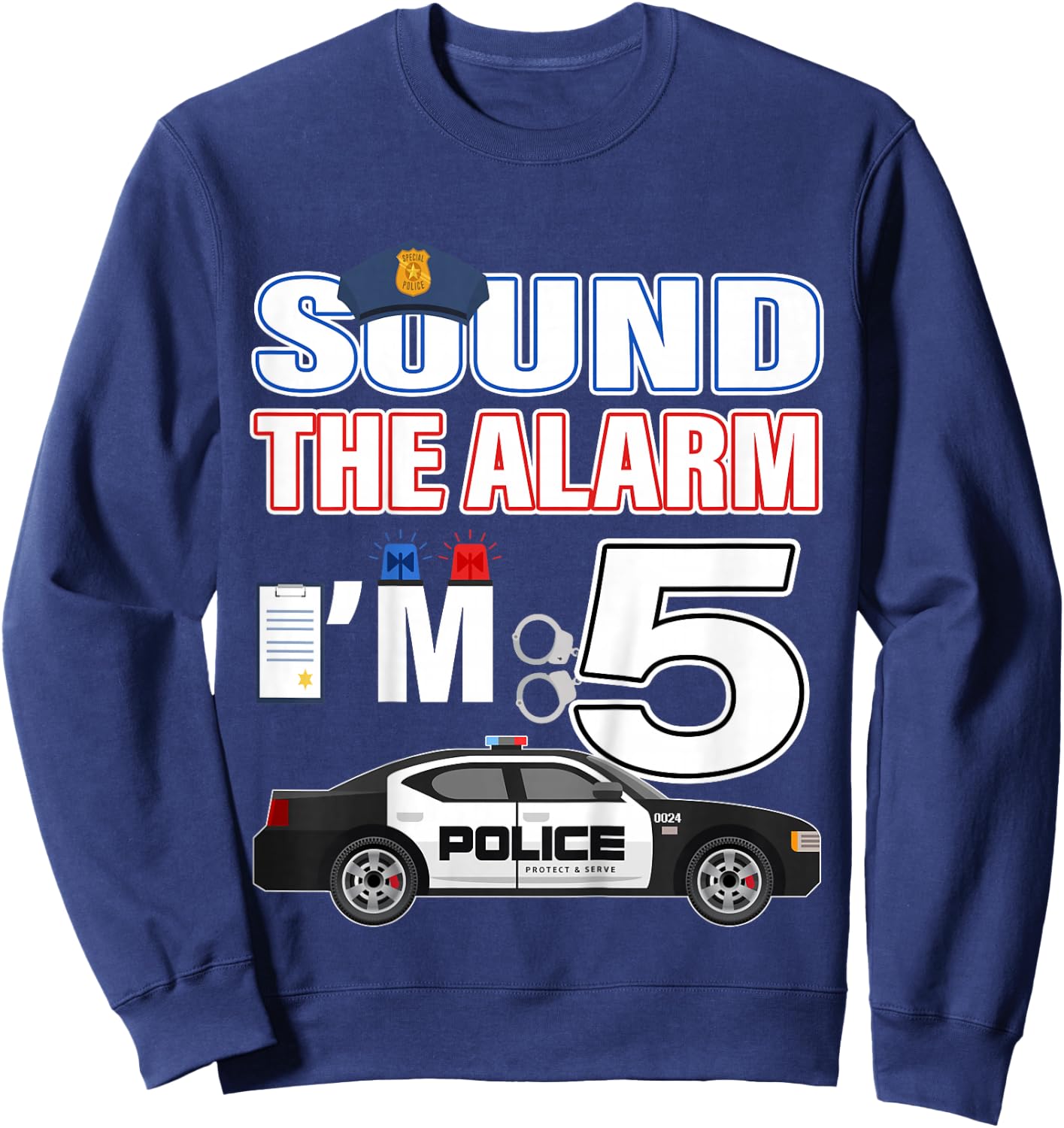 Kids Police Car 5th Birthday Boy 5 year old Cop Policeman Officer Sweatshirt - Sweatshirt | Navy