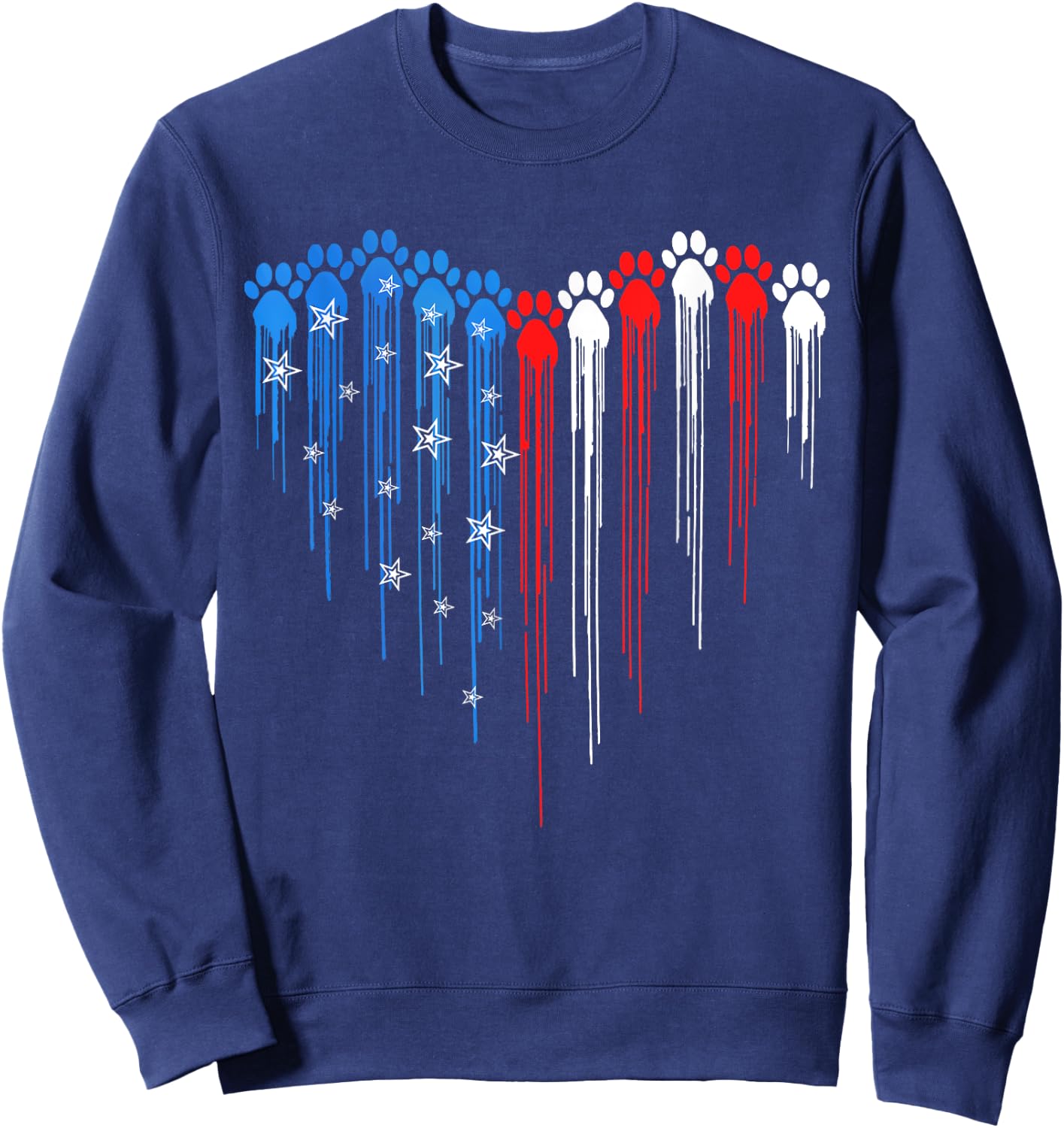 Dripping Heart Dog Paw 4th Of July USA Flag Dog Paw Print Men Women Kids Sweatshirt - Sweatshirt | Navy