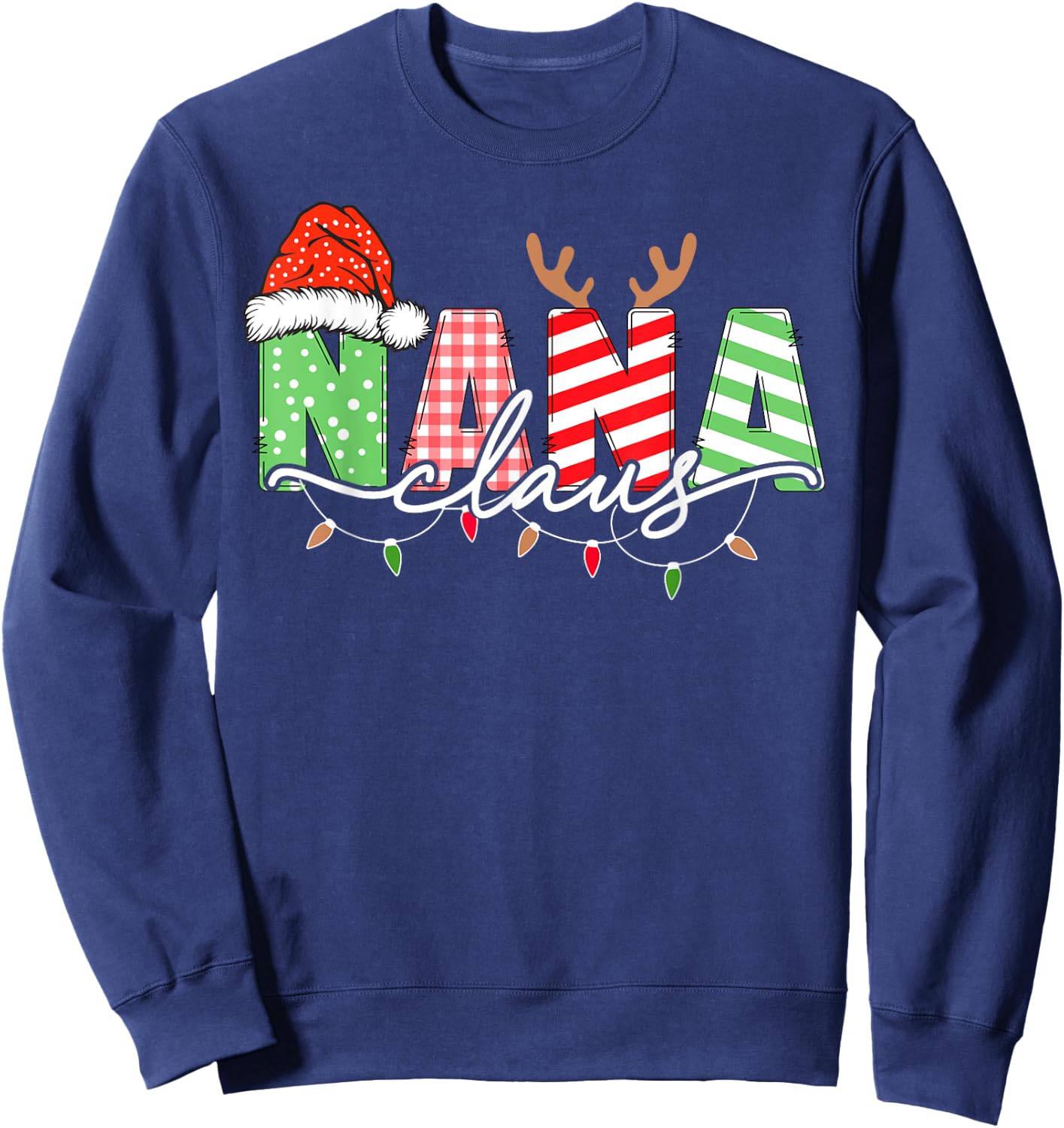 Nana Claus Xmas Christmas Lights Pajama Family Matching Sweatshirt - Sweatshirt | Navy