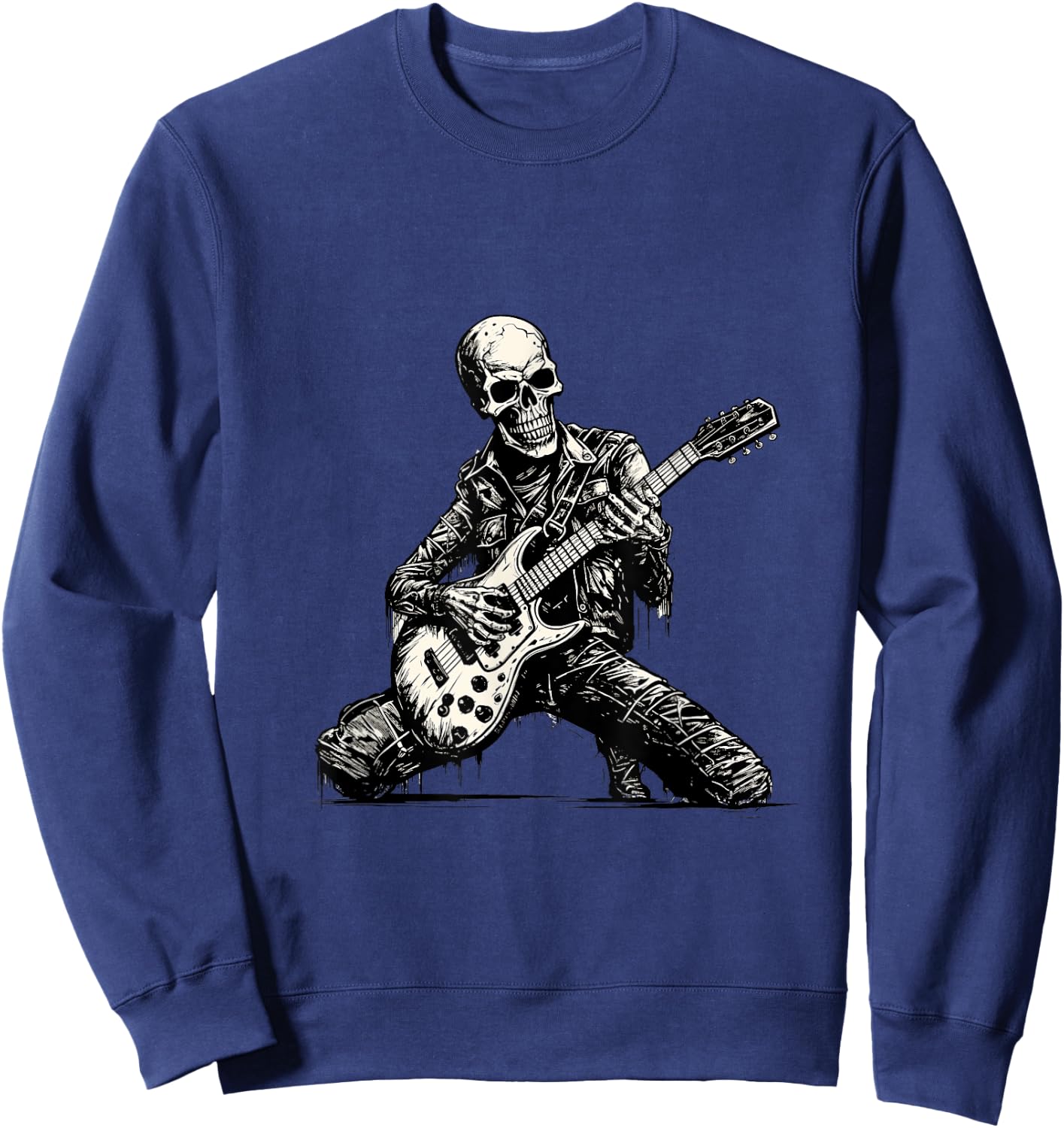 Skeleton Guitarist Skull Musician Guitar Rock Music Sweatshirt - Sweatshirt | Navy