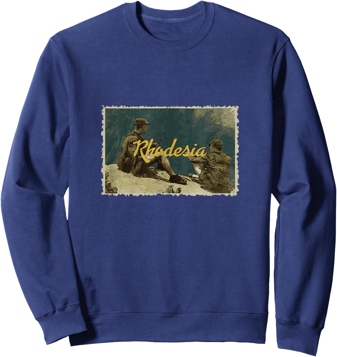 Rhodesian Vintage Postcard Soldiers Bush War , grey, S Sweatshirt - Sweatshirt | Navy