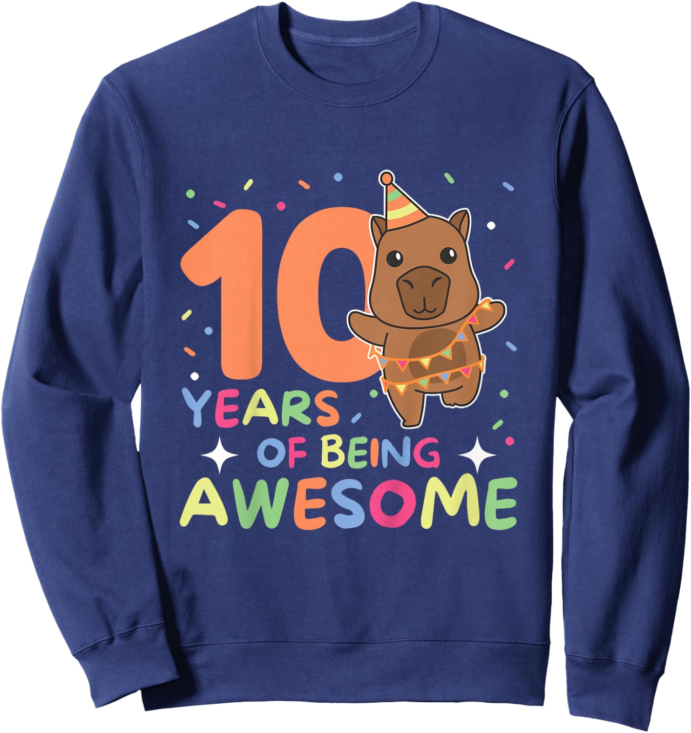 Kids 10th Birthday Capybara Kids Ten Years Old , black Sweatshirt - Sweatshirt | Navy