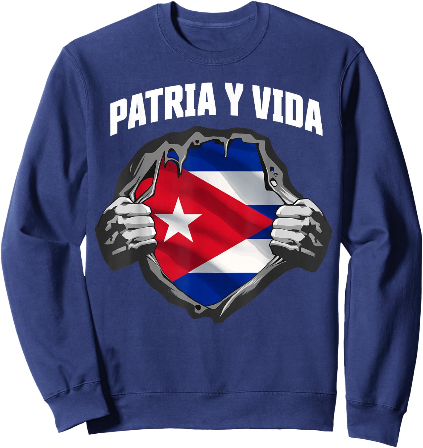 Patria Y Vida SOS Cuba Flag Free Cuba Sweatshirt - Sweatshirt | Navy