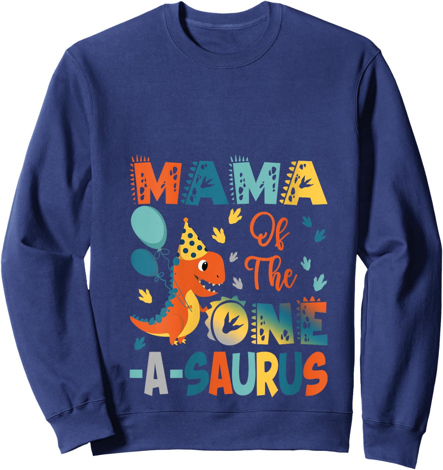 Mama Of The One-A-Saurus 2Nd Birthday Dinosaur Party V-Neck Sweatshirt - Sweatshirt | Navy