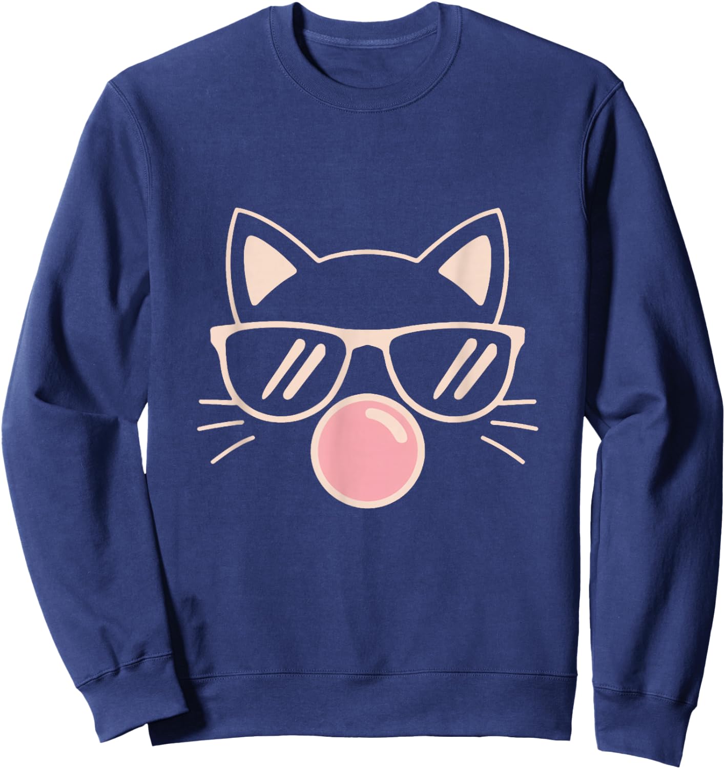 Cute Cat Graphic Bubble Gum Cat Lover Cat Mom Cat Dad Sweatshirt - Sweatshirt | Navy