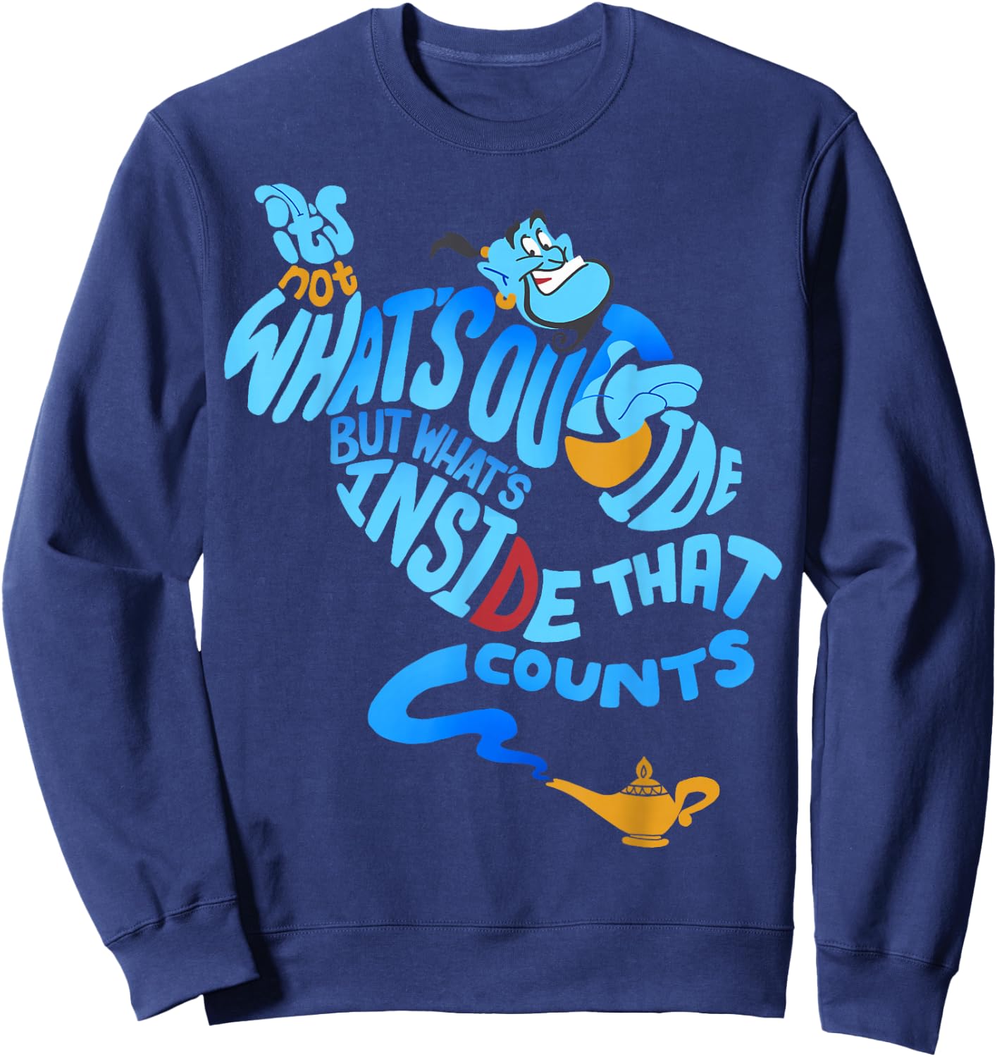 Disney Aladdin Genie Out Bottle Quote Graphic Sweatshirt - Sweatshirt | Navy