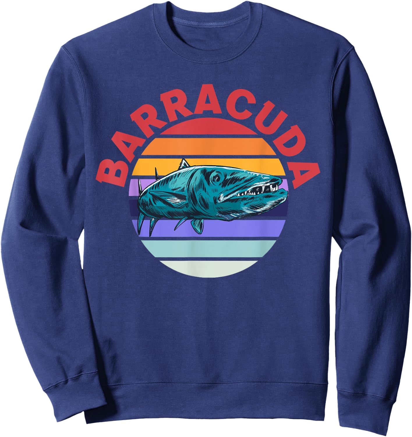 Great Barracuda Cuda Fishing Wildlife Saltwater Fish Art Sweatshirt - Sweatshirt | Navy