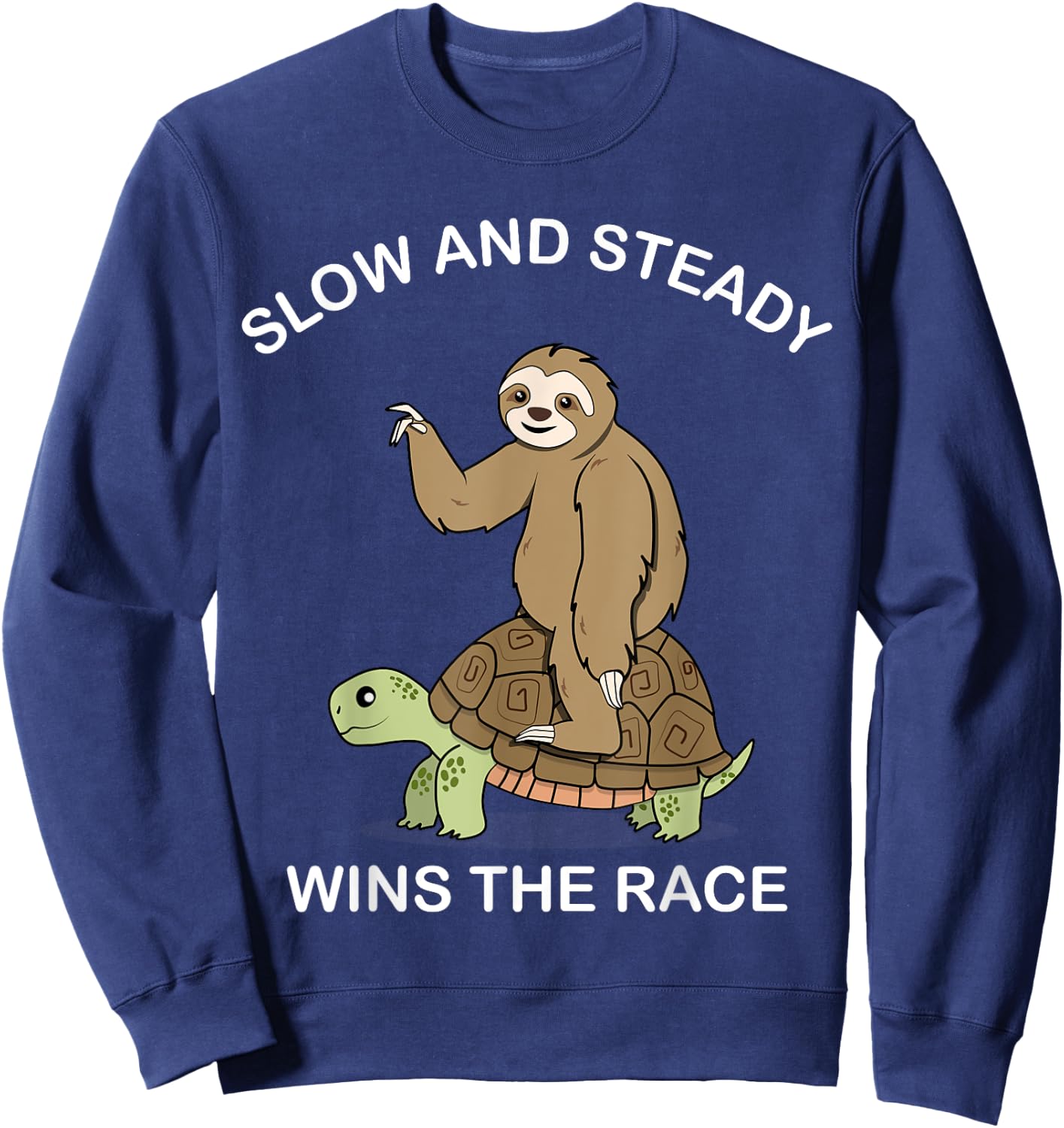 Sloth riding Turtle - slow and steady wins the race - Funny Sweatshirt - Sweatshirt | Navy