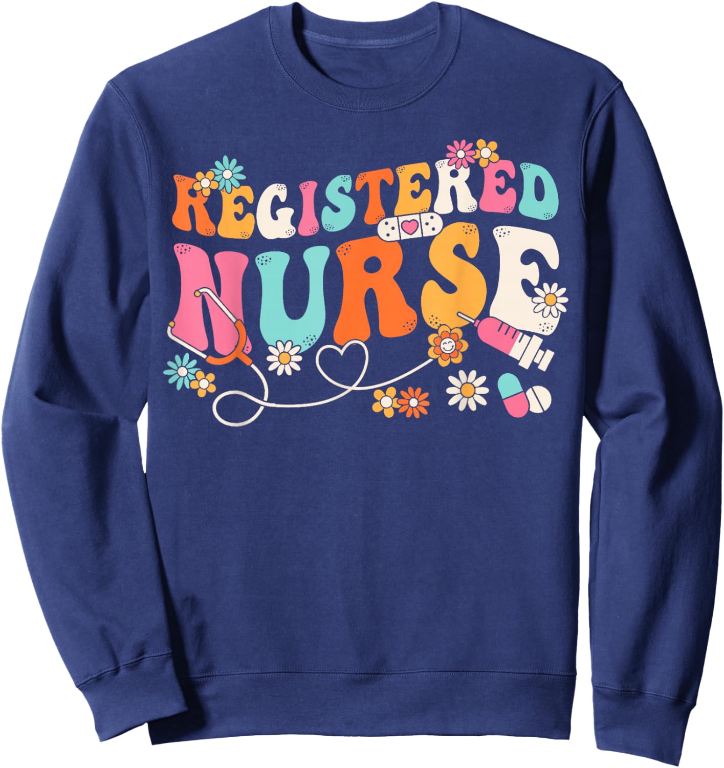Groovy RN Registered Nurse Week Nursing Stethoscope Cute Sweatshirt - Sweatshirt | Navy