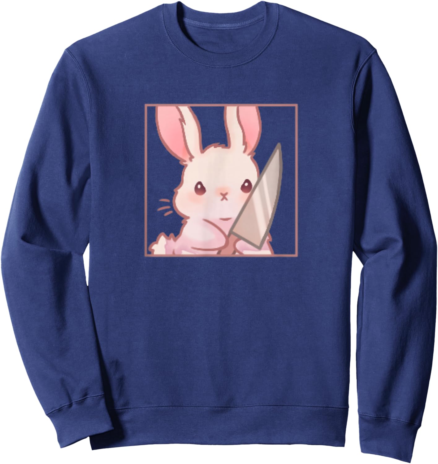 Cute Kawaii Cartoon Coquette Emote Angry Rabbit Bunny Knife , black Sweatshirt - Sweatshirt | Navy