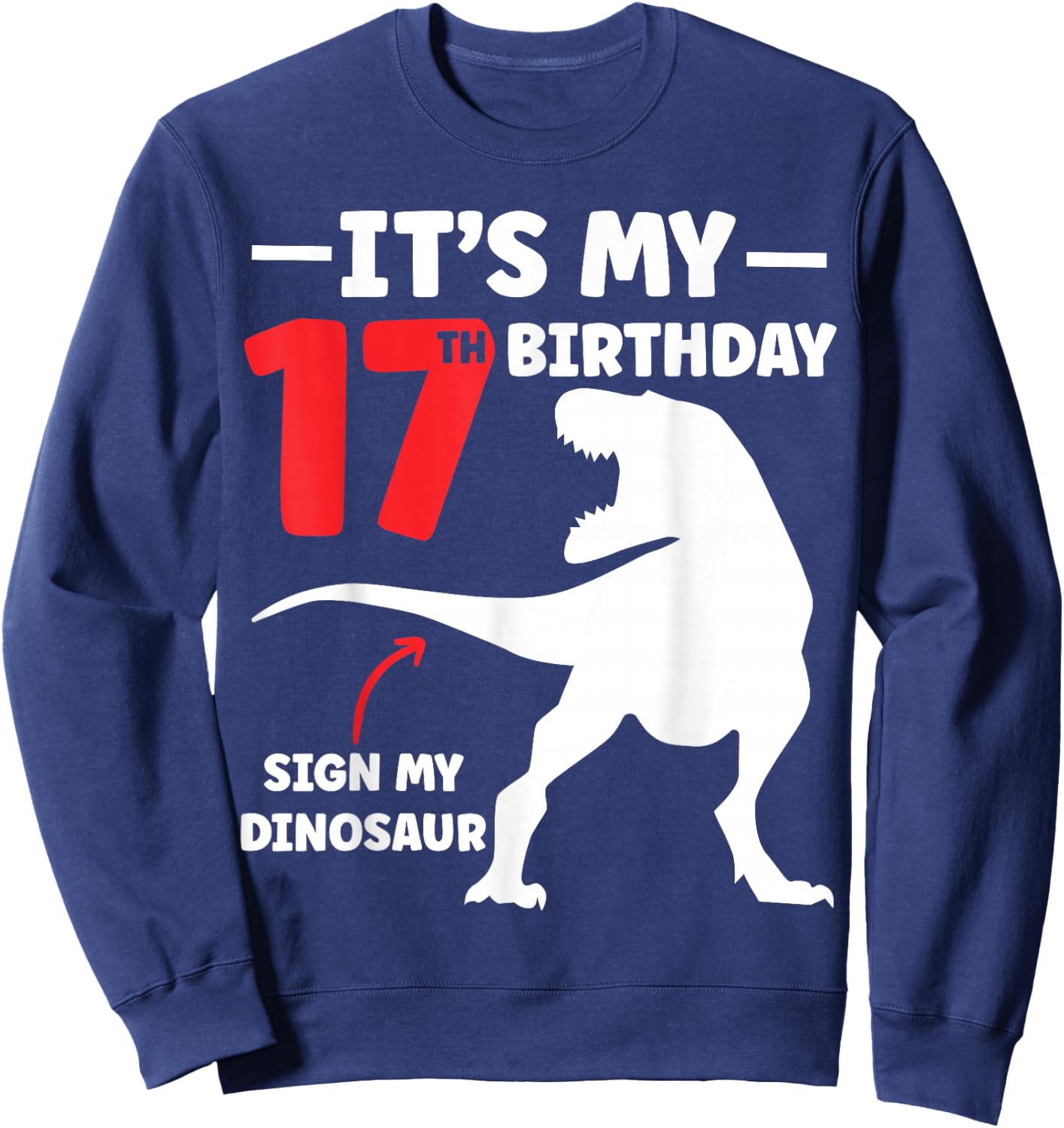 Its My 17th Birthday Sign My Shirt - Dinosaur Theme Sweatshirt - Sweatshirt | Navy