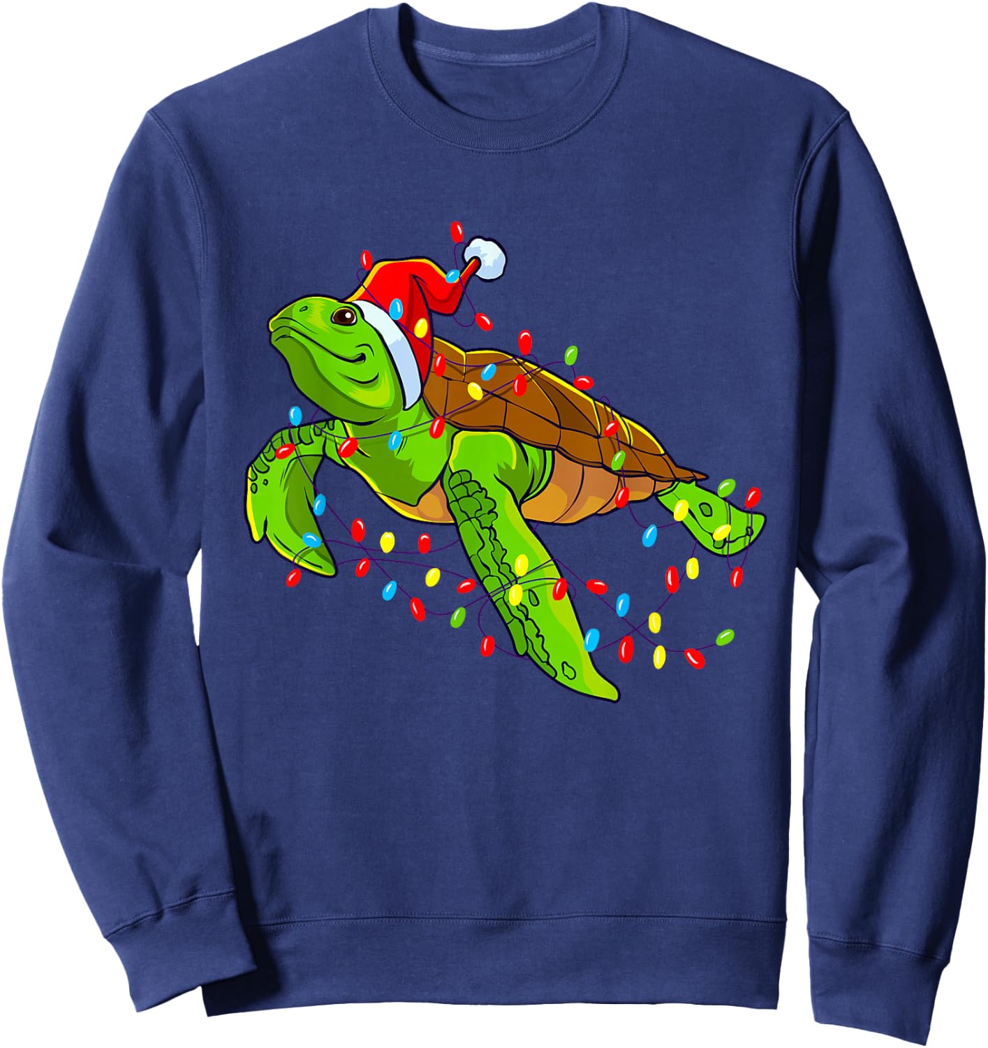 Sea Turtle Christmas Lights Funny Santa Hat Merry Christmas Sweatshirt - Sweatshirt | Navy