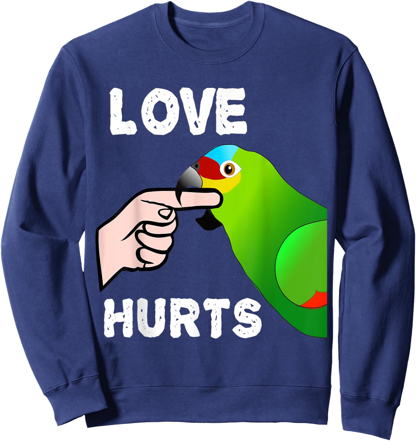 Love Hurts Red Lored Amazon Parrot Sweatshirt - Sweatshirt | Navy