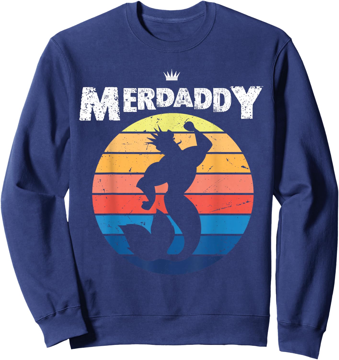 Retro Merdaddy Graphic - Vintage Merman Design Sweatshirt - Sweatshirt | Navy