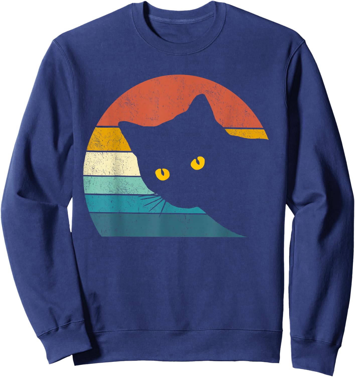 Vintage Black Cat Lover, Retro Style Cats Gift Sweatshirt - Sweatshirt | Navy