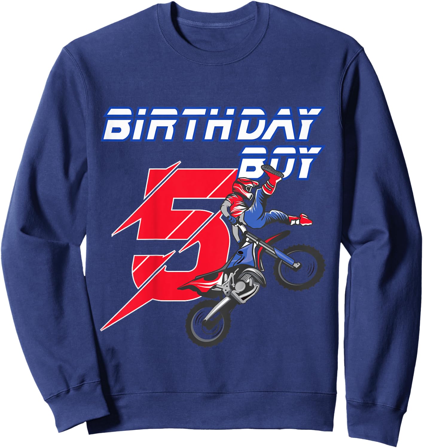 5 Year Old Dirt Bike Birthday T Shirt Motocross 5th Gift Sweatshirt - Sweatshirt | Navy